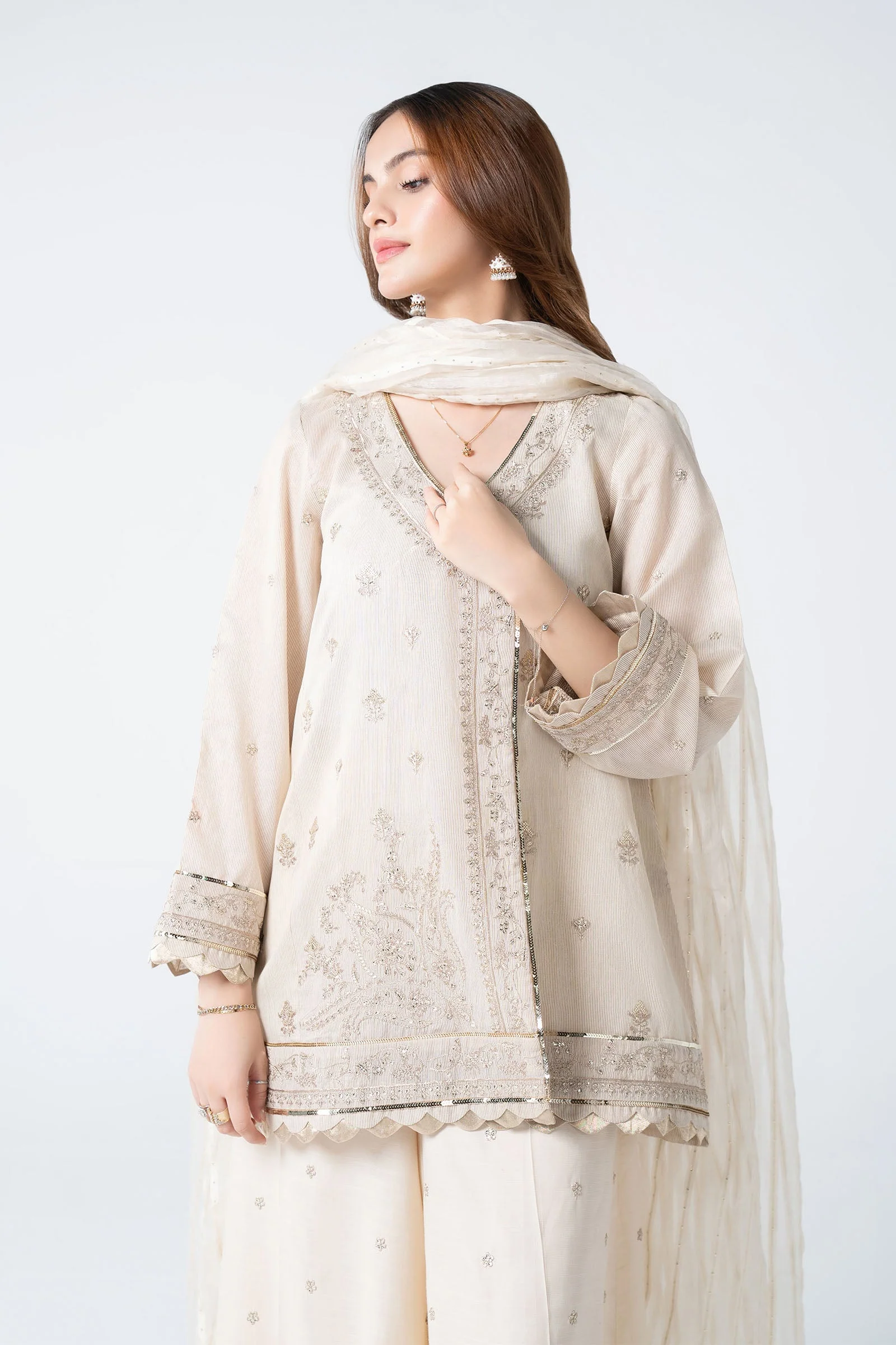 3 Pc Embroidered Lurex Organza Suit - Image 4