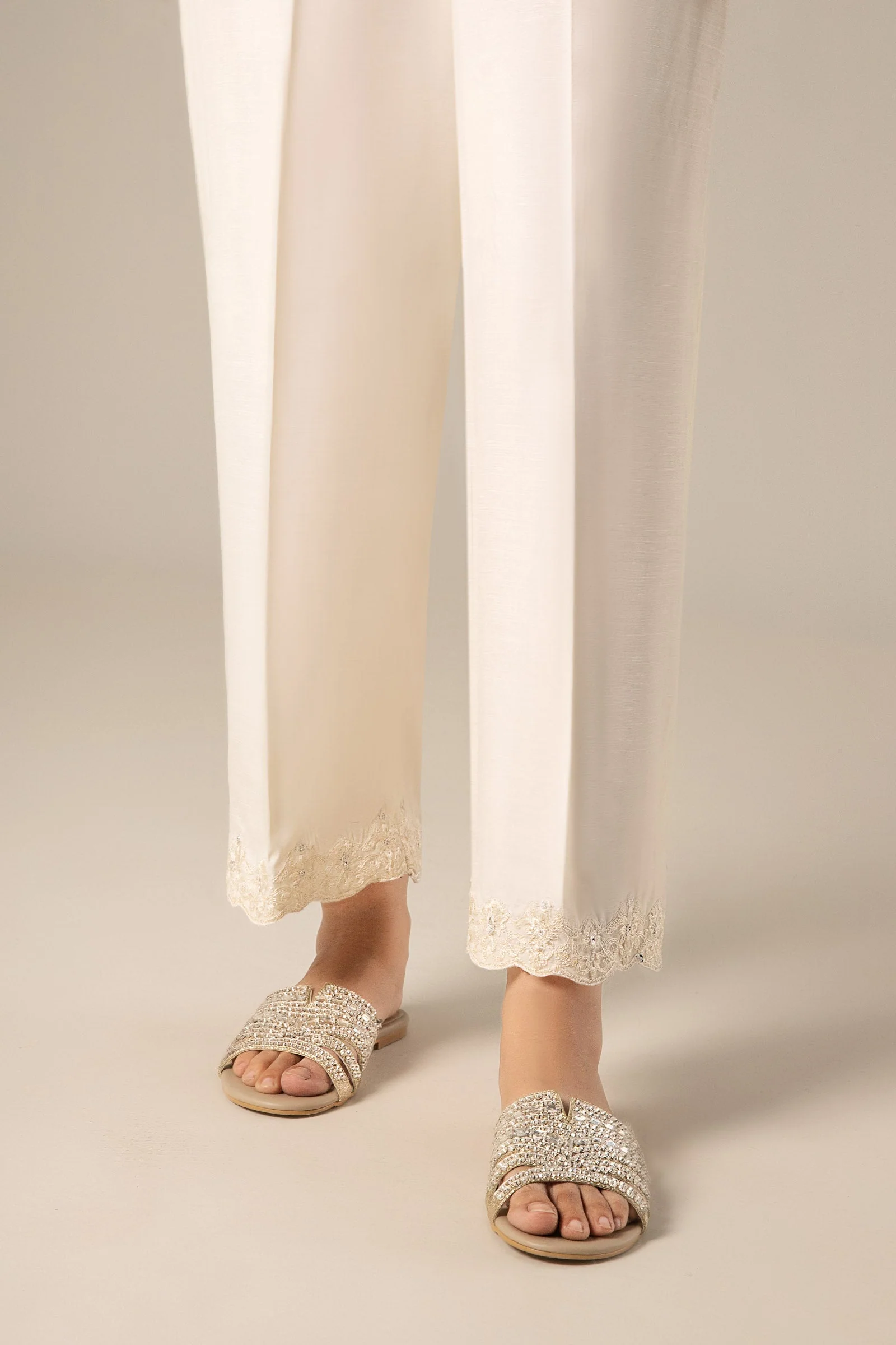 Embroidered Raw Silk Trouser