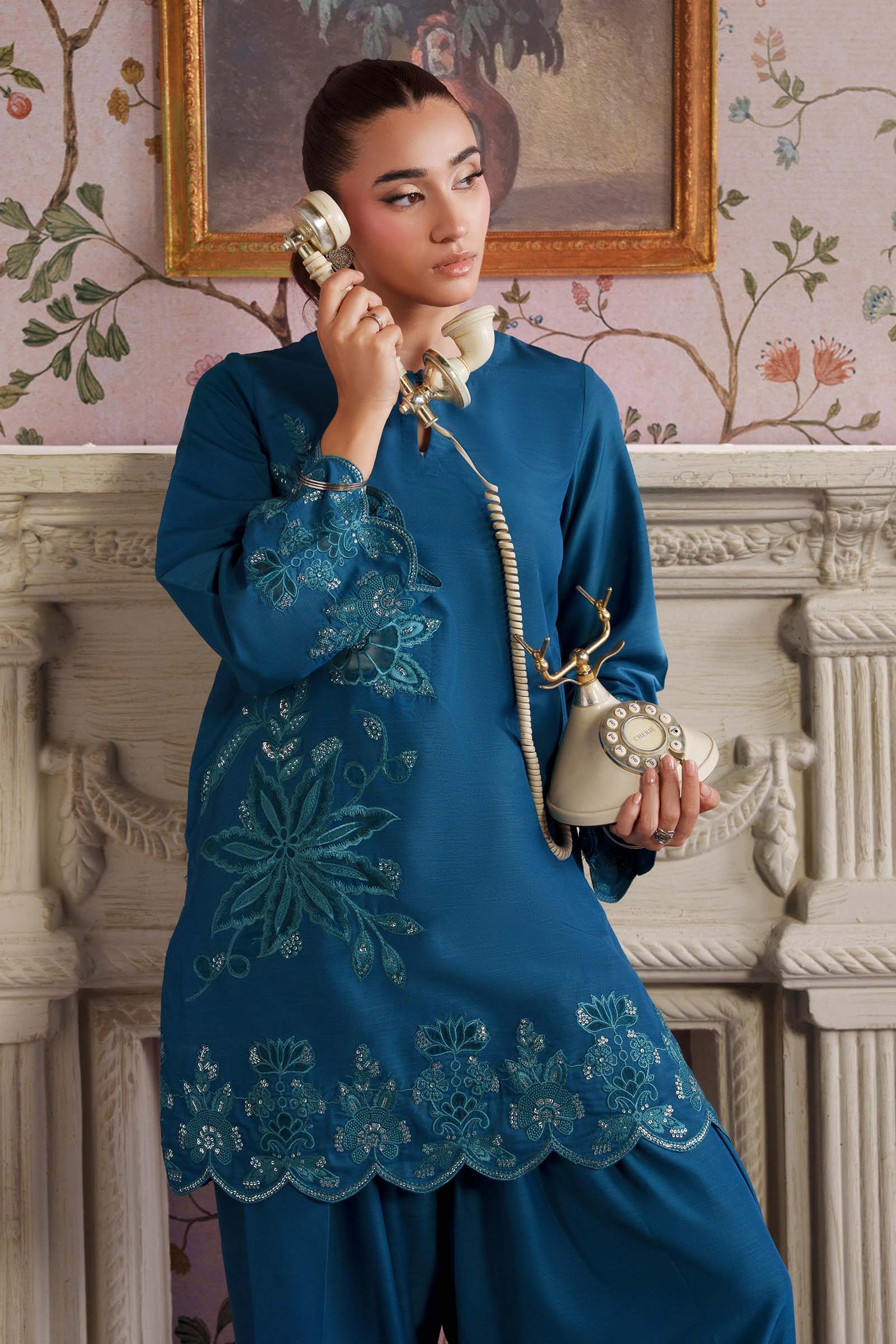 2 Pc Embroidered Raw Silk Suit - Image 2