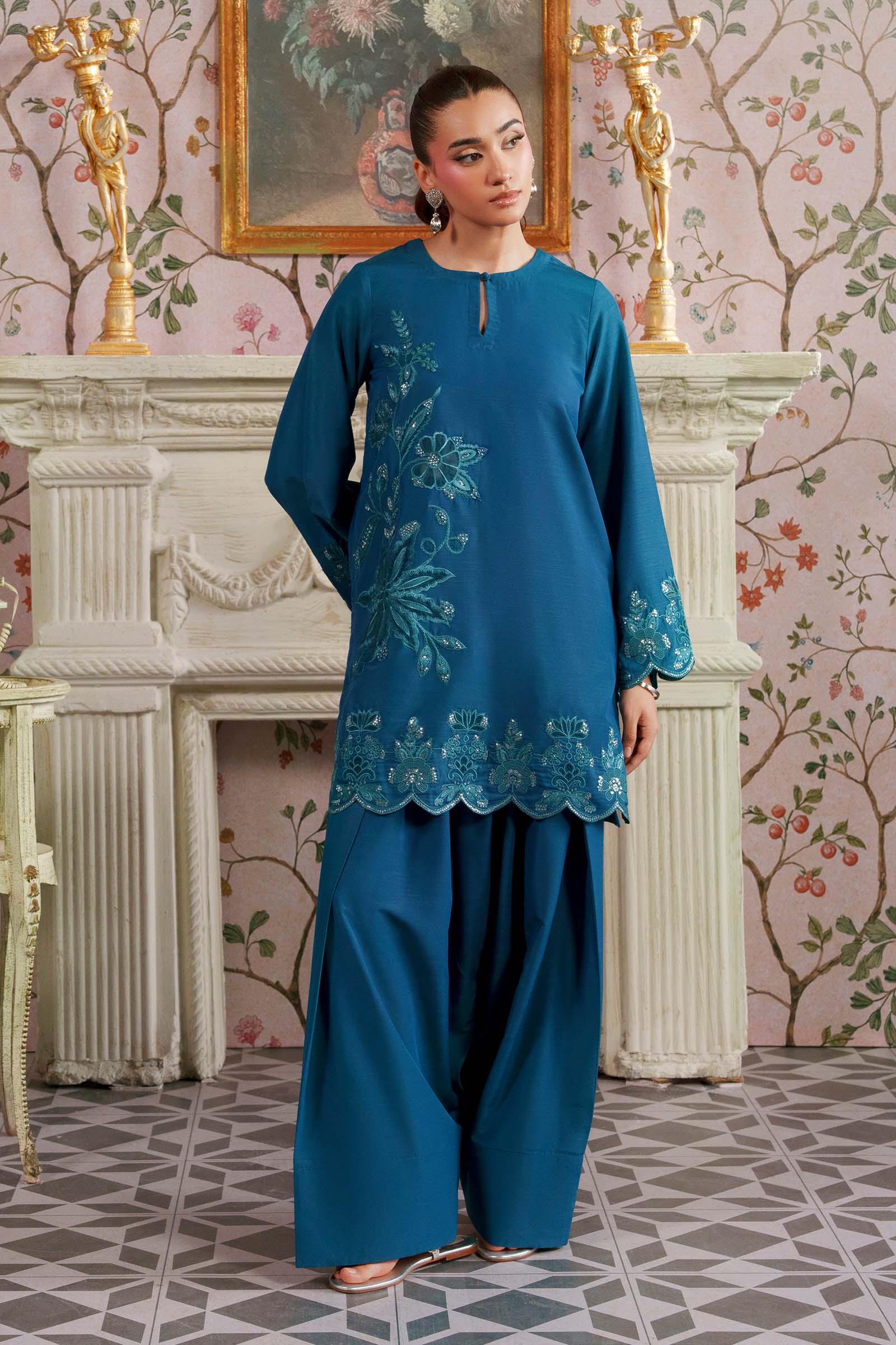 2 Pc Embroidered Raw Silk Suit - Image 5
