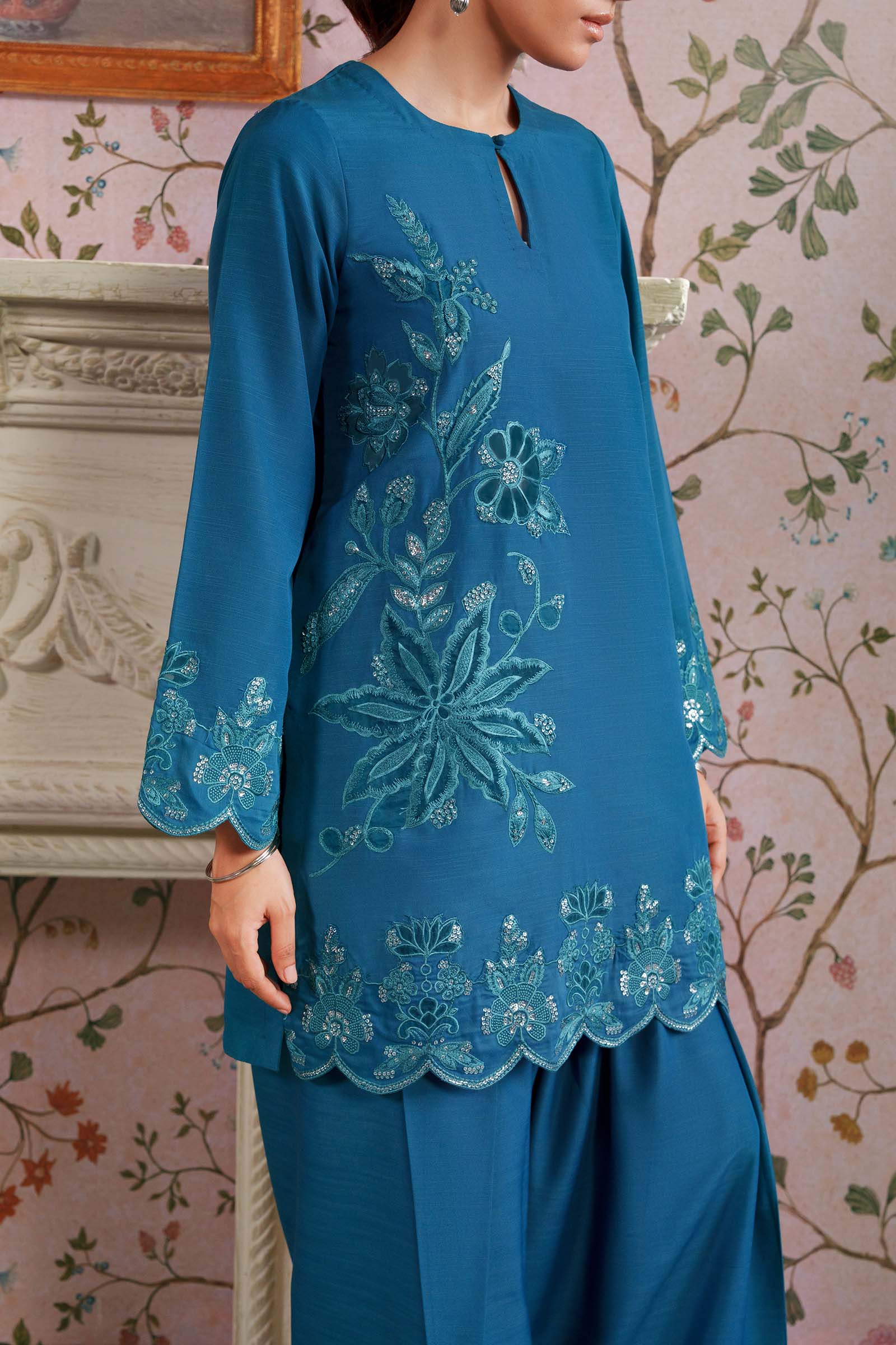 2 Pc Embroidered Raw Silk Suit - Image 6