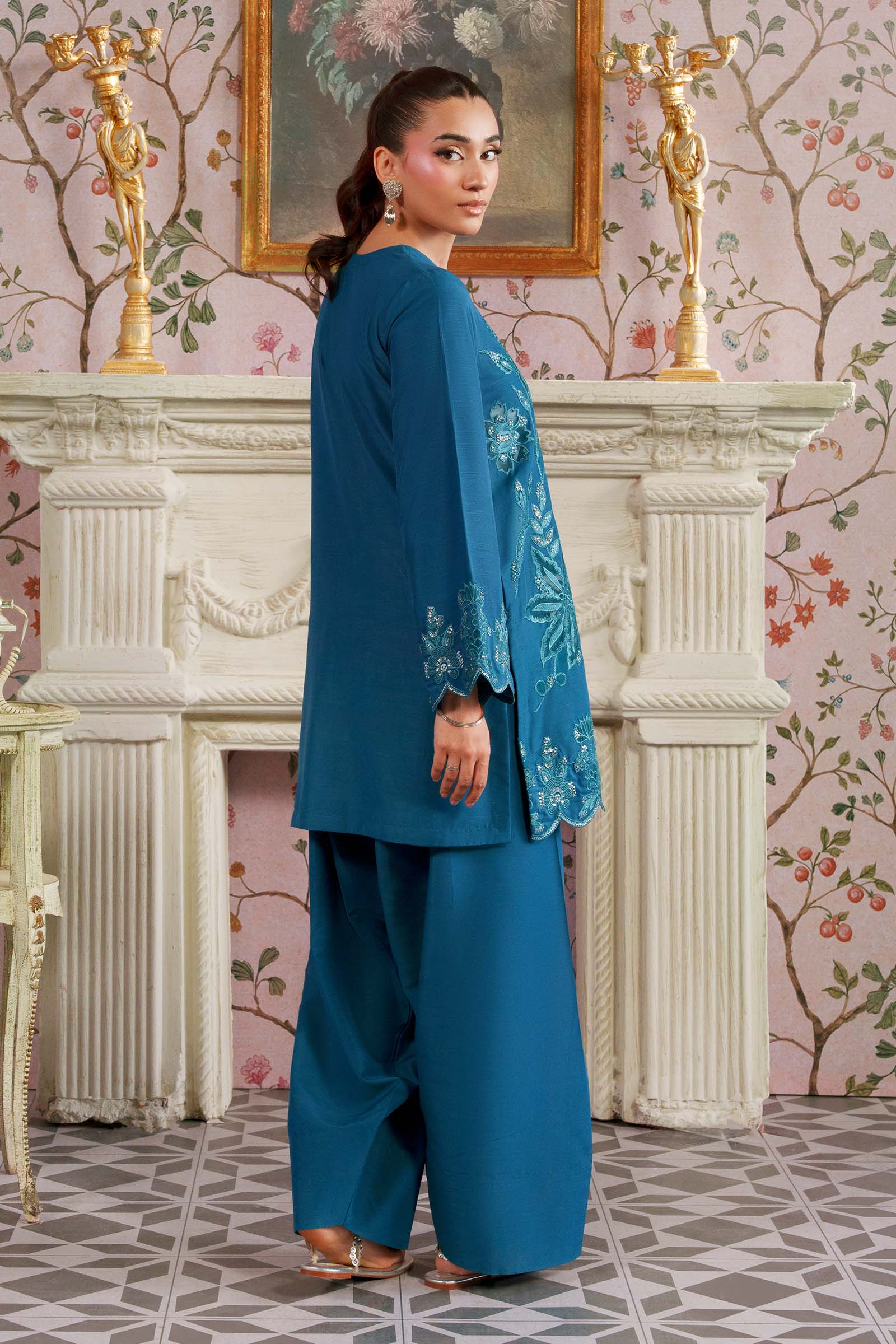 2 Pc Embroidered Raw Silk Suit - Image 8