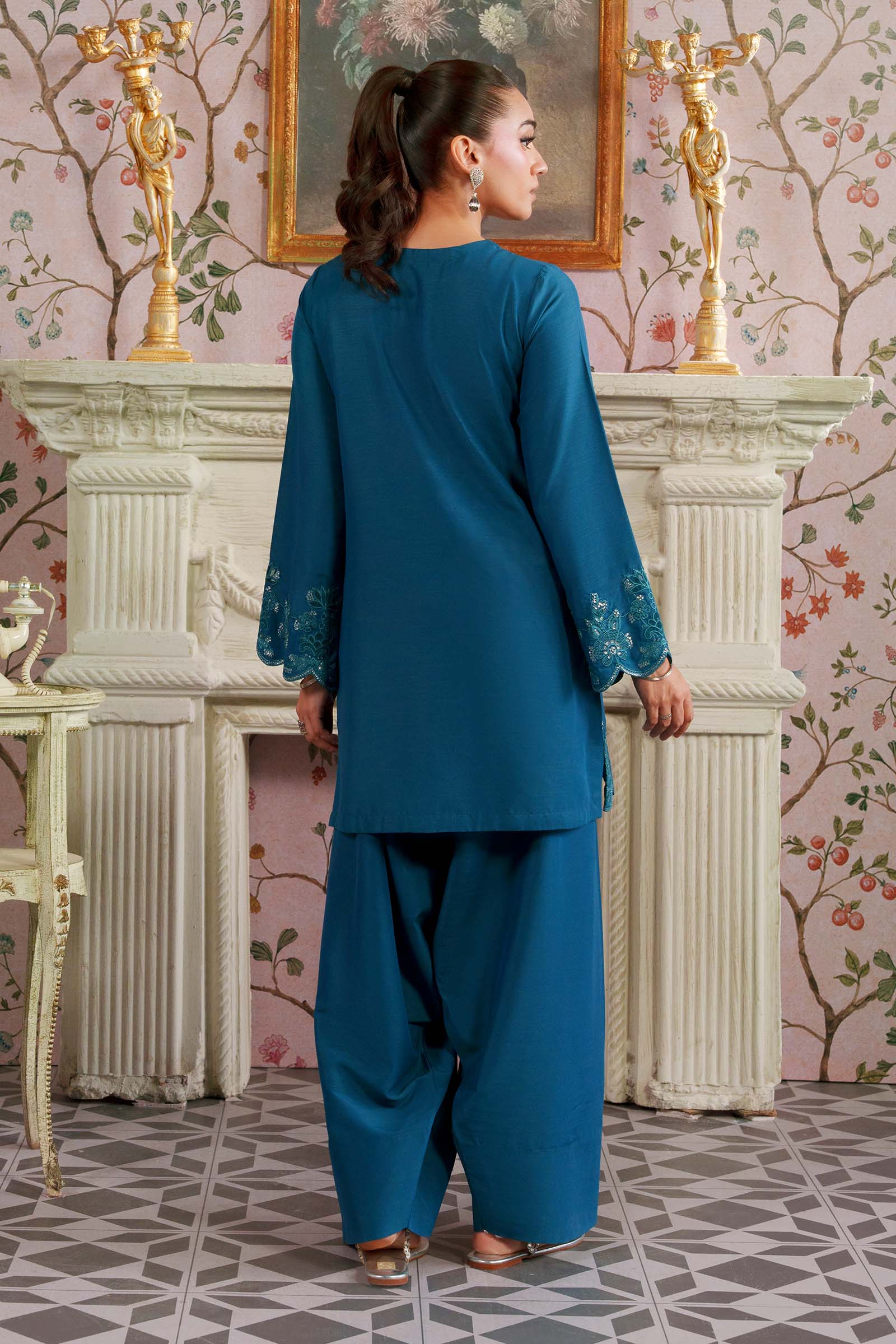 2 Pc Embroidered Raw Silk Suit - Image 9