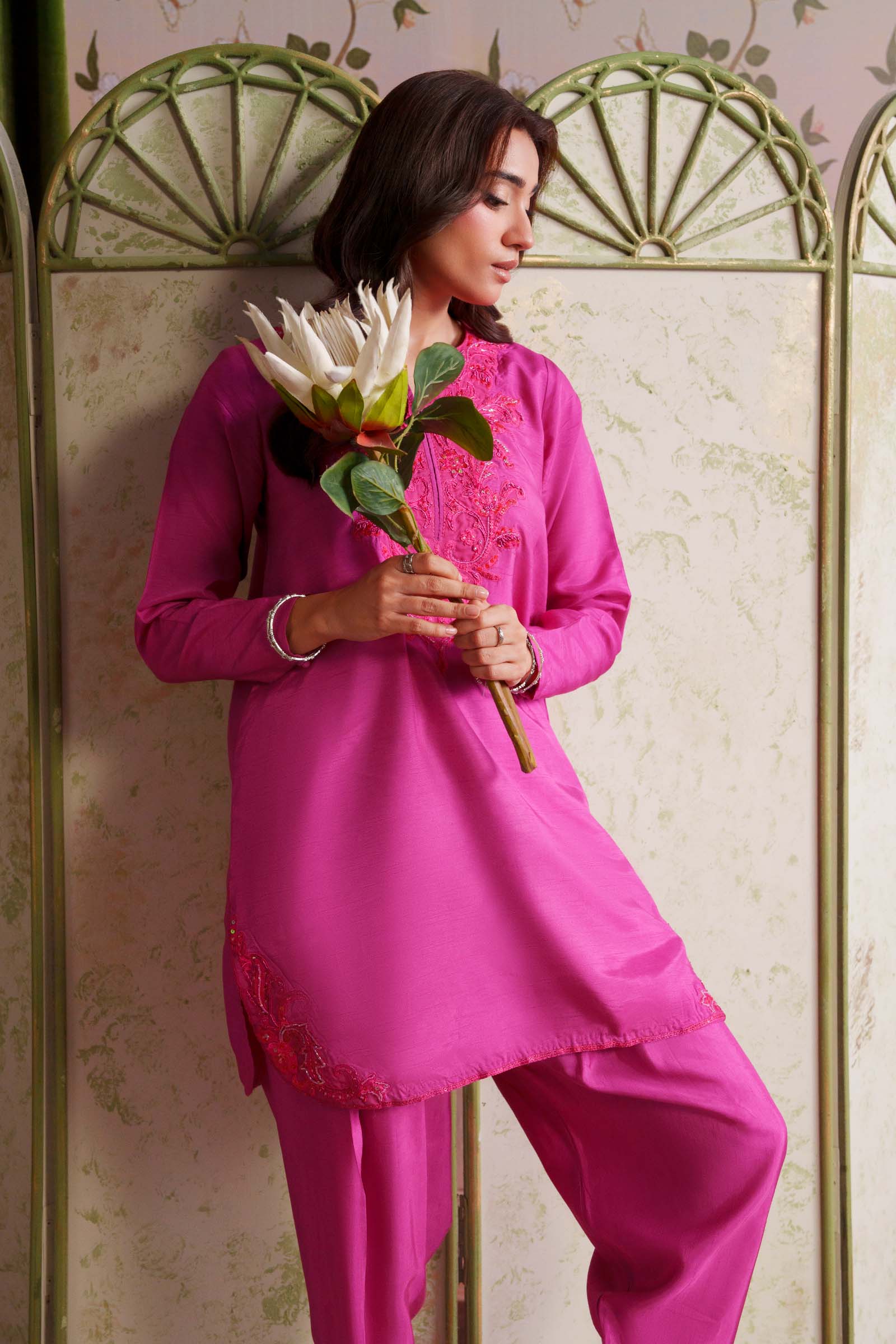 2 Pc Embellished Rawsilk Suit - Image 2