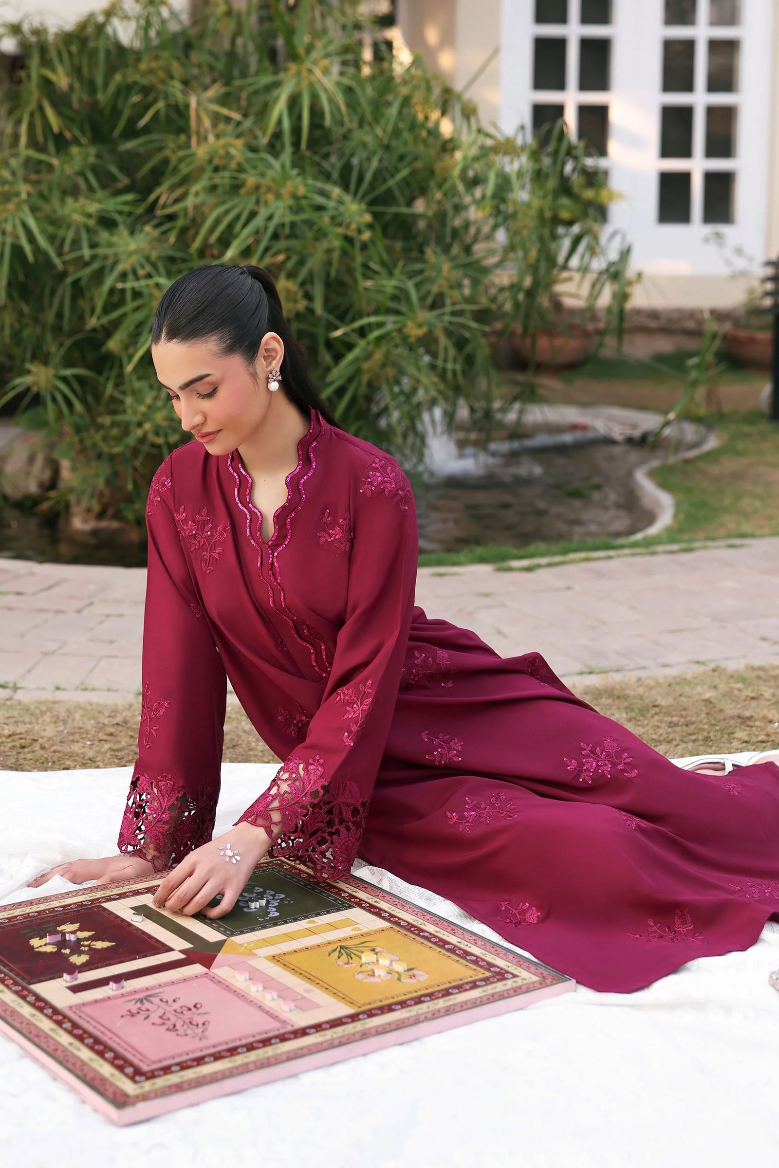 2 Pc Embroidered Bamberg Raw Silk Suit - Image 3