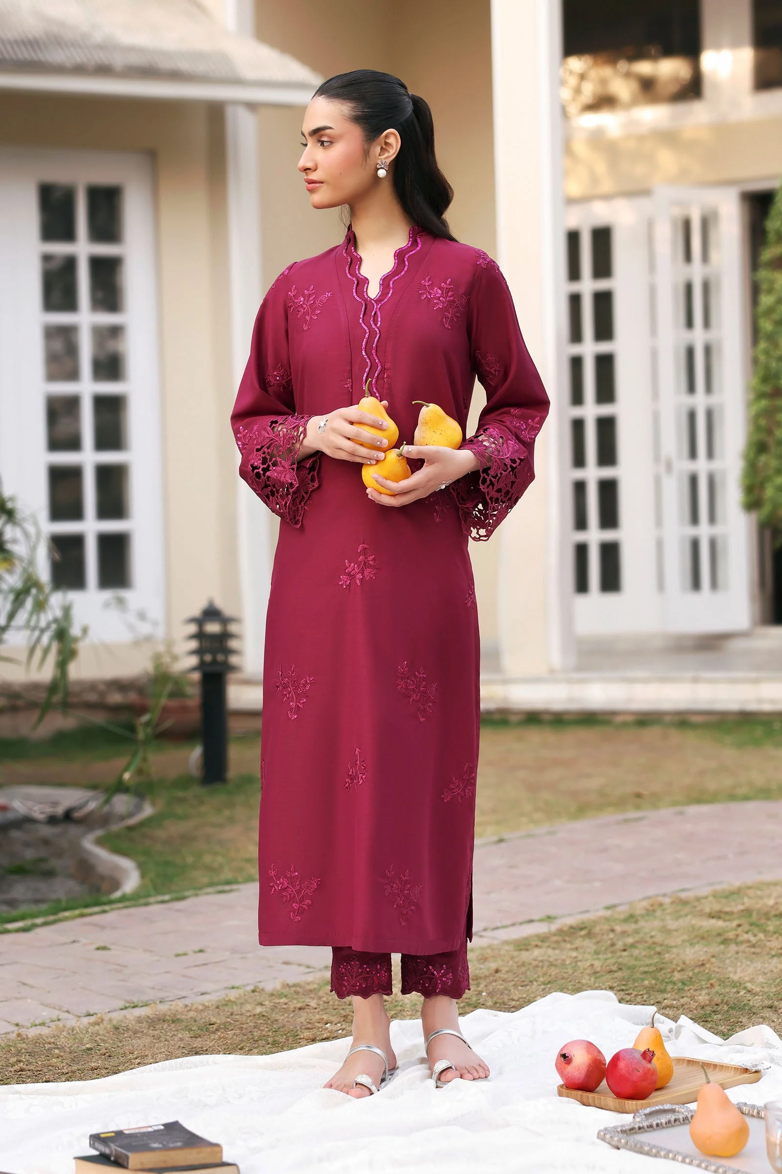 2 Pc Embroidered Bamberg Raw Silk Suit - Image 5