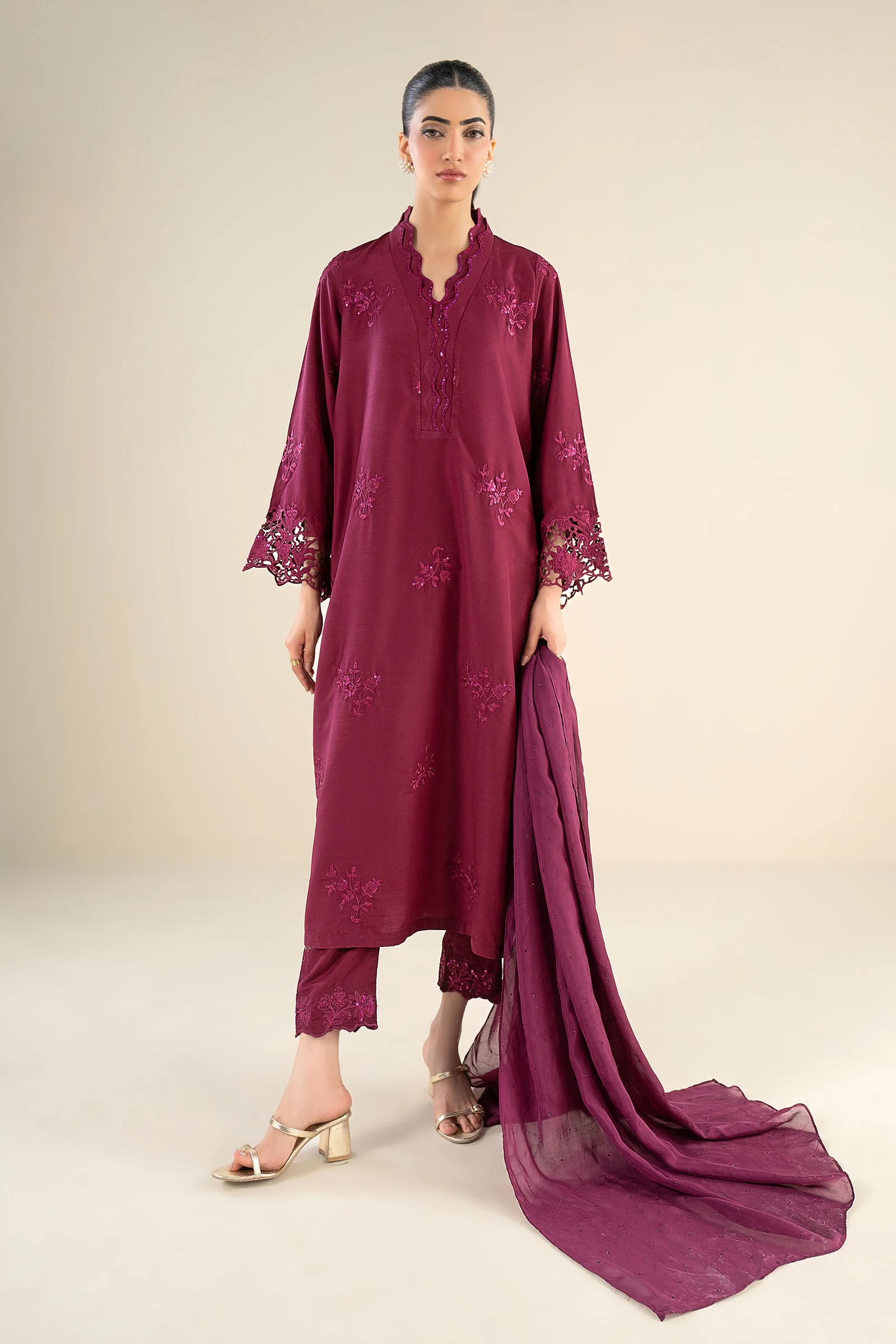 Embellished Apple Silk Dupatta
