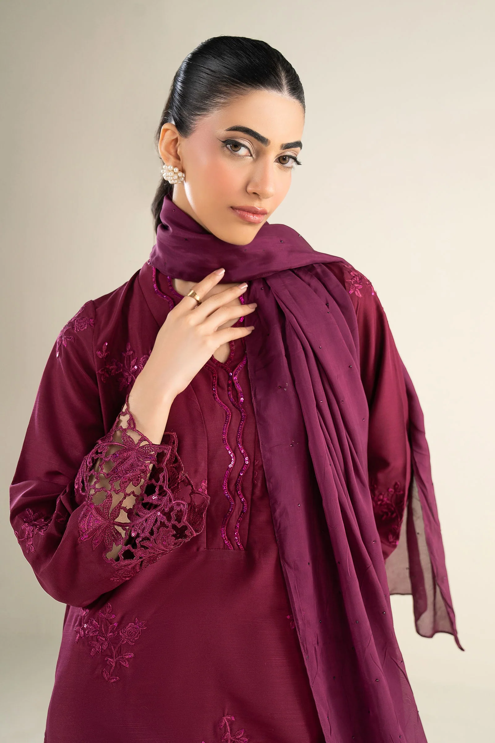 Embellished Apple Silk Dupatta - Image 2