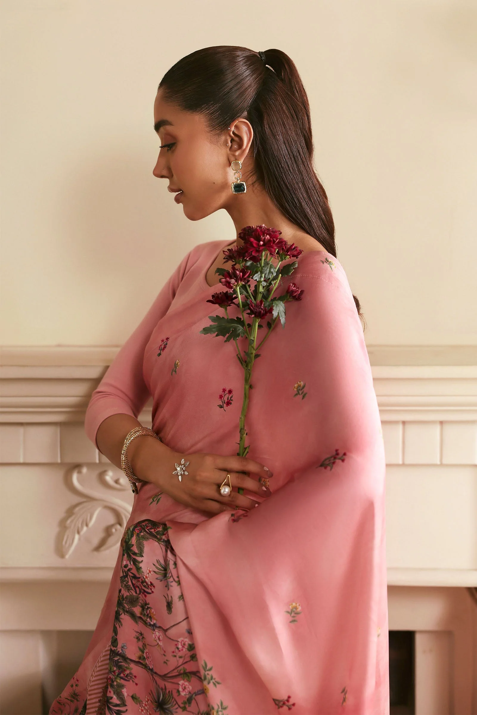 Printed Charmeuse Silk Saree - Image 10