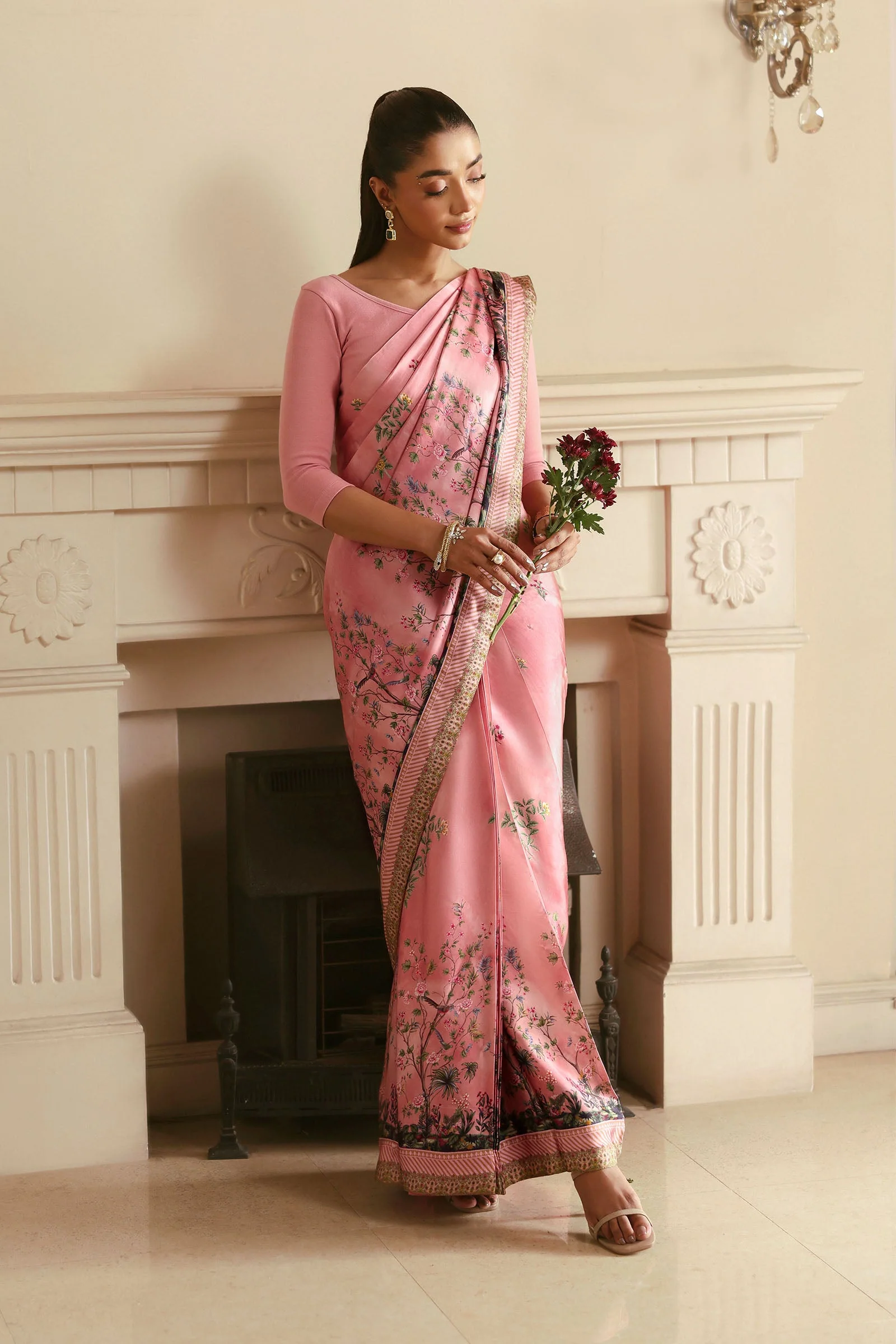 Printed Charmeuse Silk Saree - Image 8