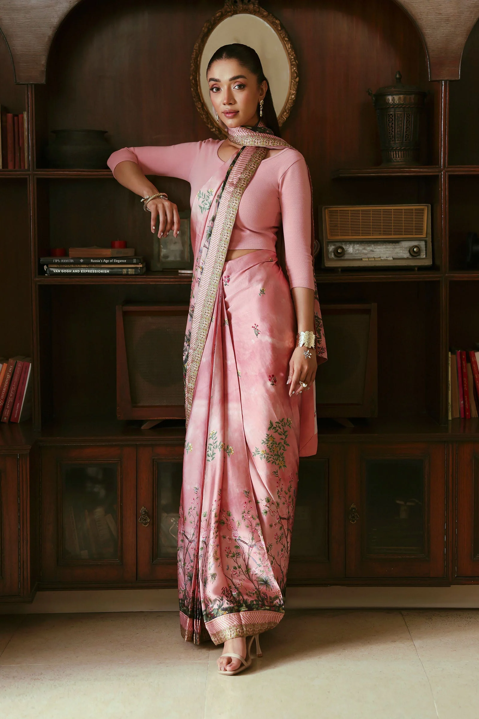 Printed Charmeuse Silk Saree - Image 9