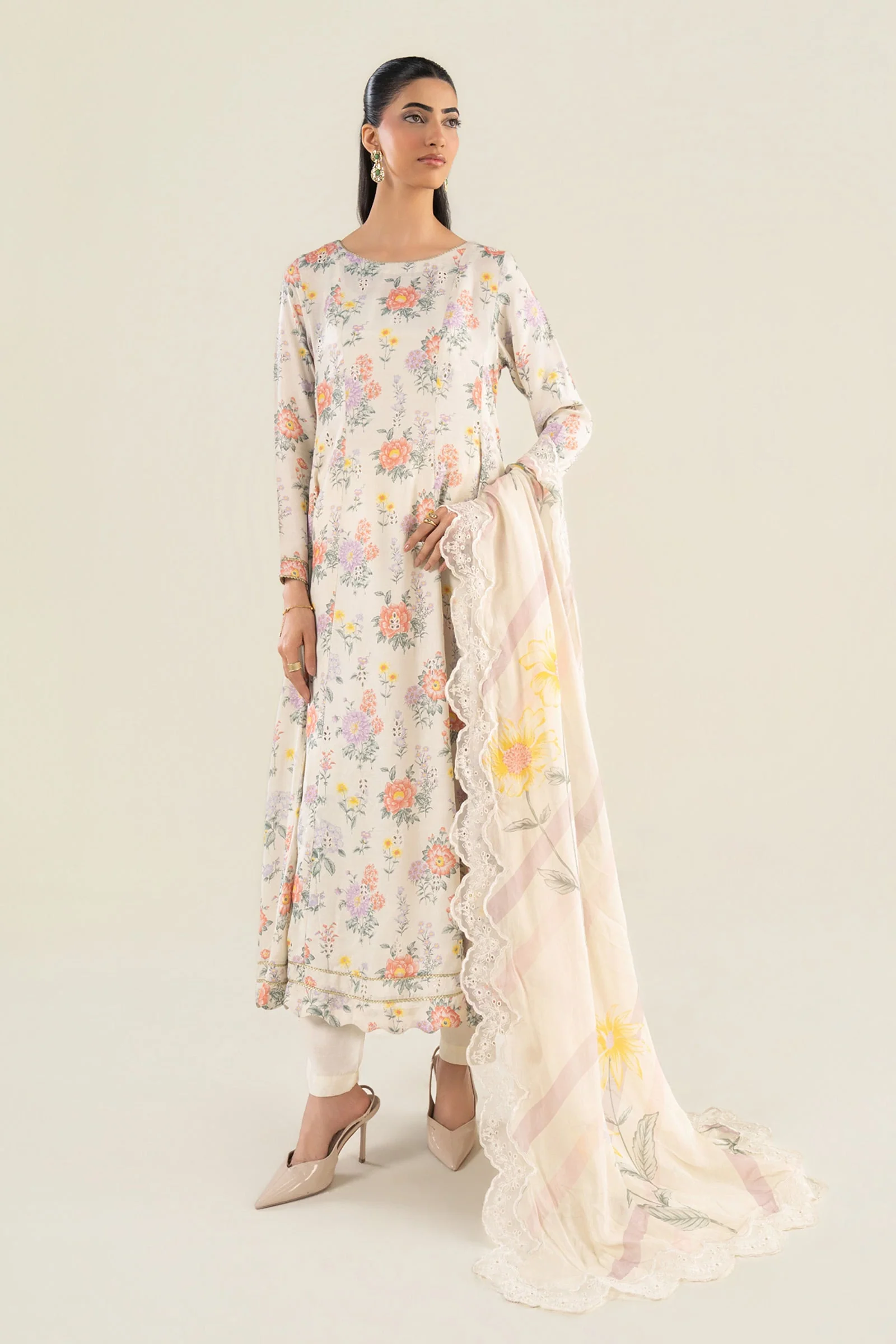 2 Pc Embroidered Raw Silk Suit