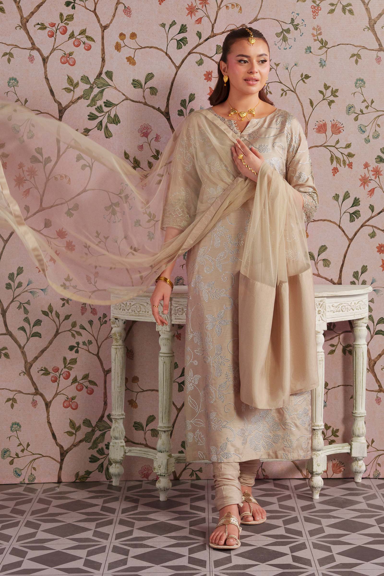2 Pc Embellished Bamberg Raw Silk Suit