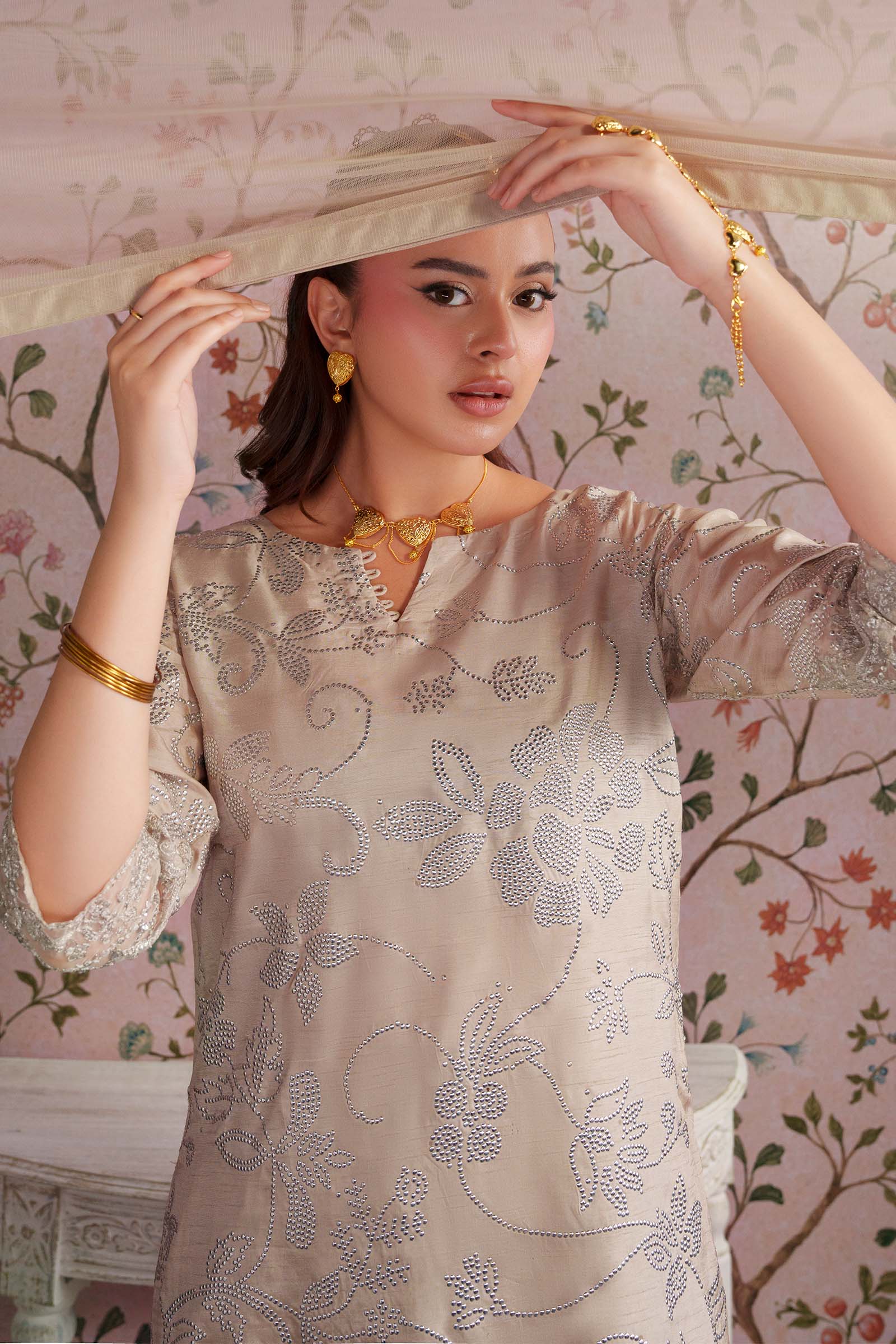 2 Pc Embellished Bamberg Raw Silk Suit - Image 2