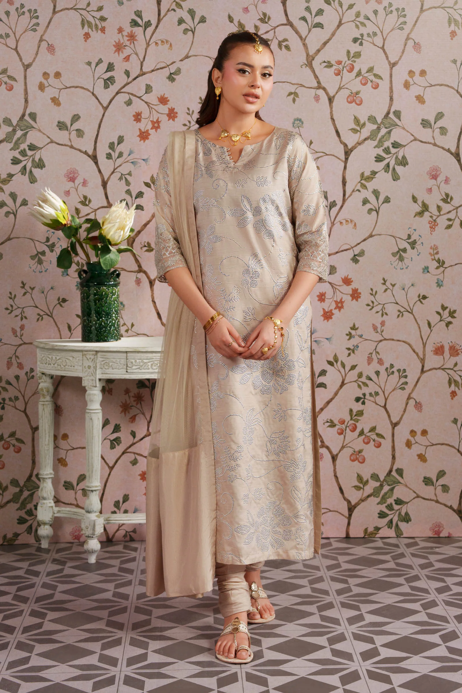 2 Pc Embellished Bamberg Raw Silk Suit - Image 5