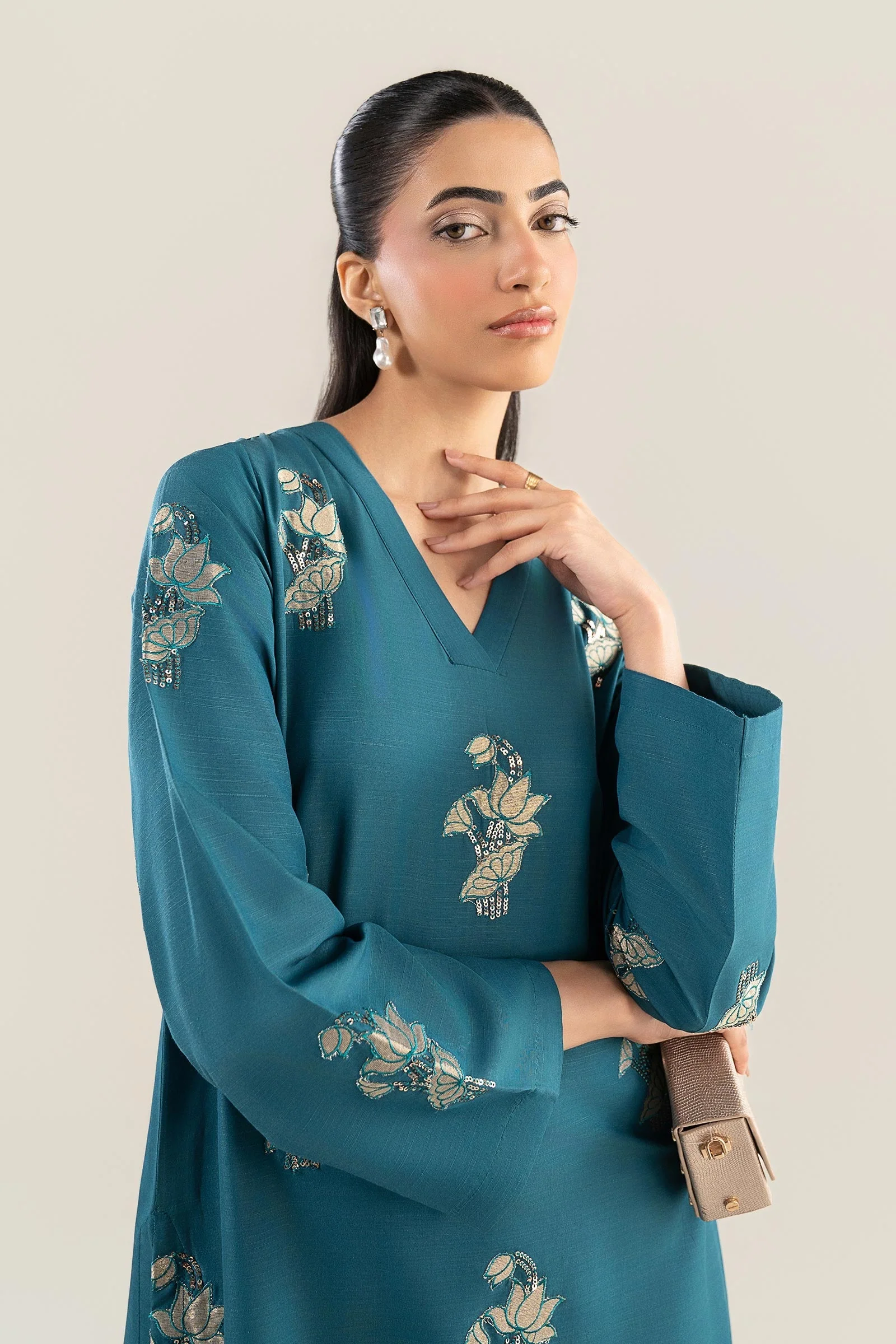 3 Pc Embroidered Raw Silk Suit - Image 2