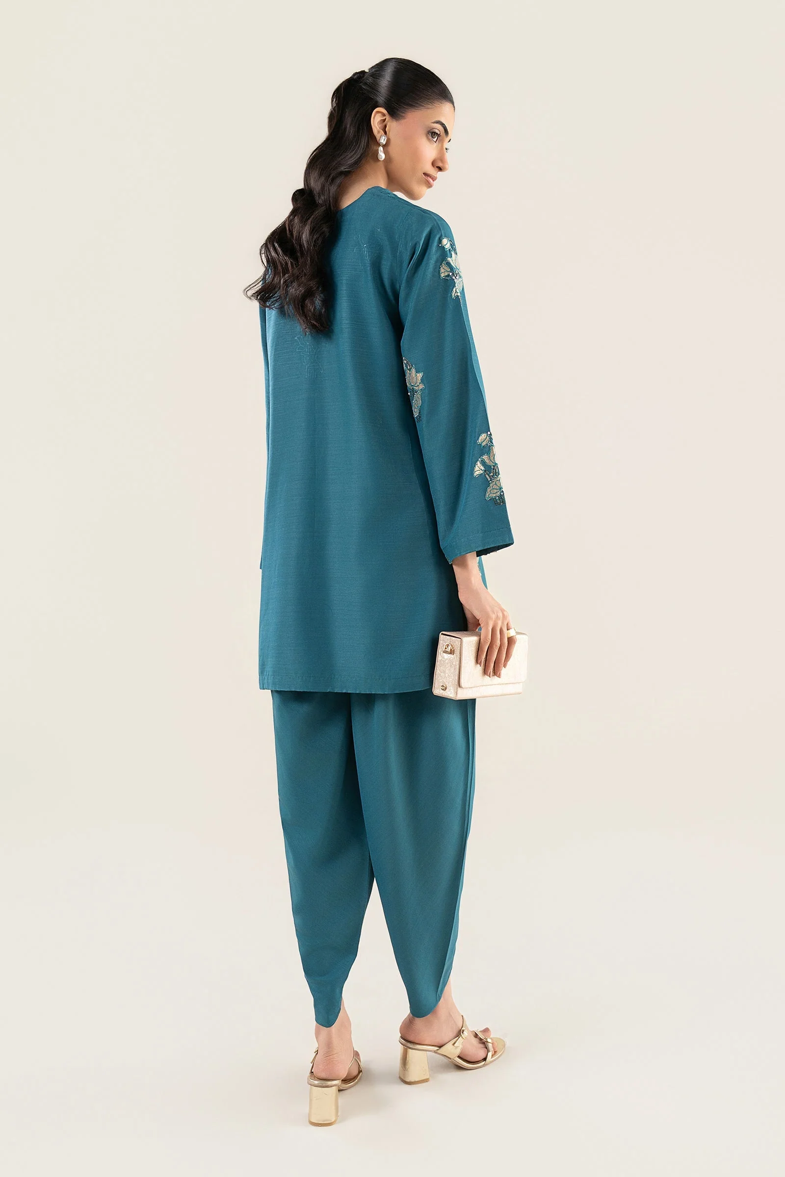 3 Pc Embroidered Raw Silk Suit - Image 7