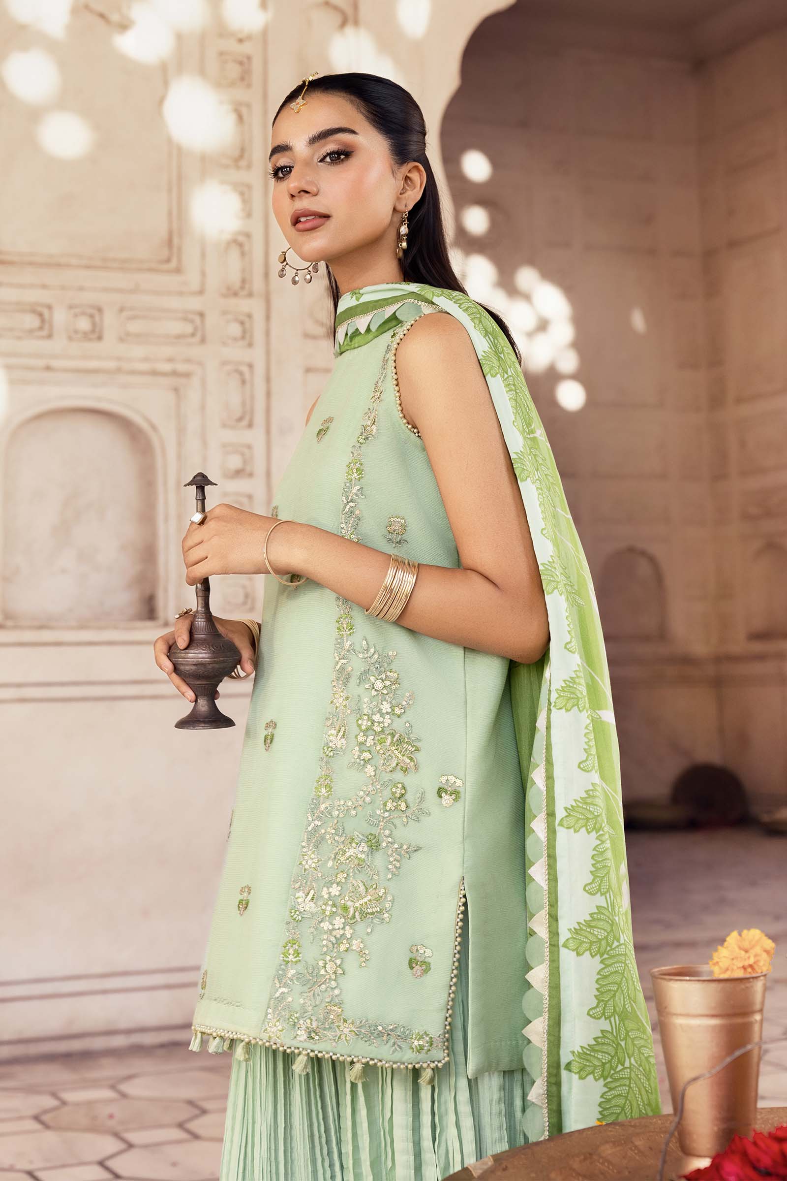 3 Pc Unstitched Embroidered Silk Cotton Net Suit - Image 3