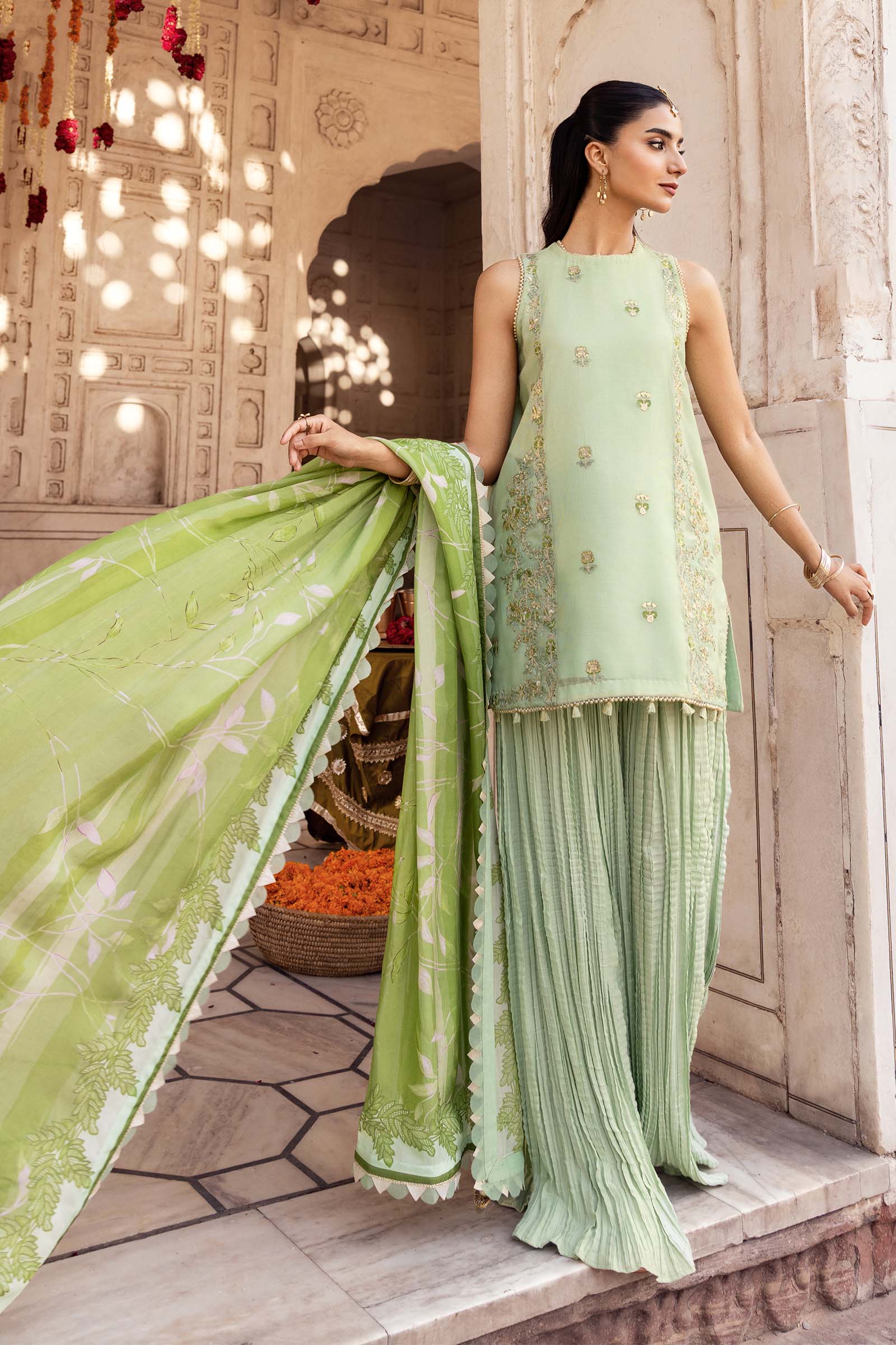 3 Pc Unstitched Embroidered Silk Cotton Net Suit - Image 7