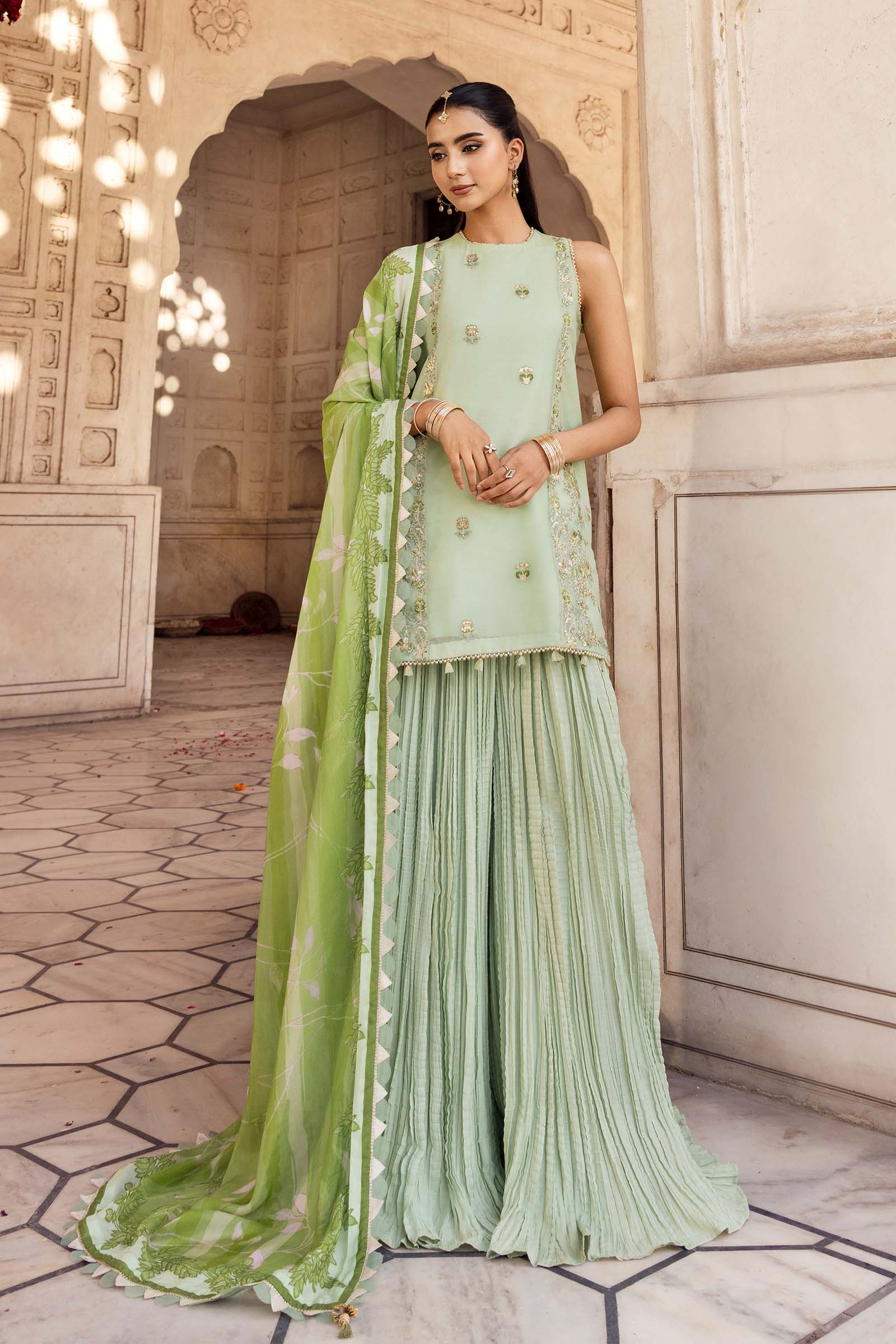 3 Pc Unstitched Embroidered Silk Cotton Net Suit - Image 8
