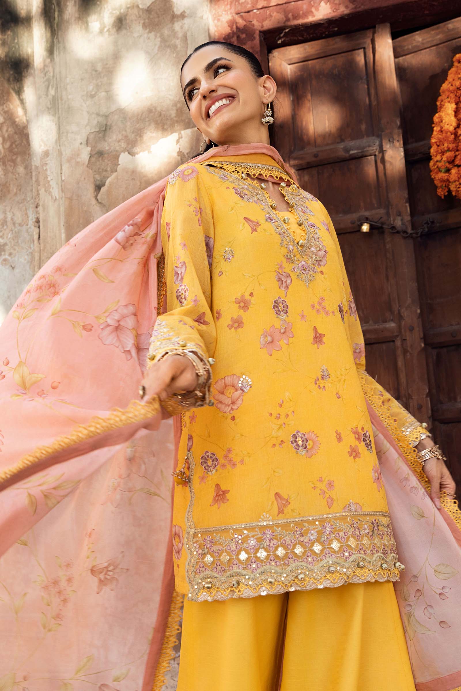 3 Pc Unstitched Embroidered Silk Cotton Net Suit - Image 2