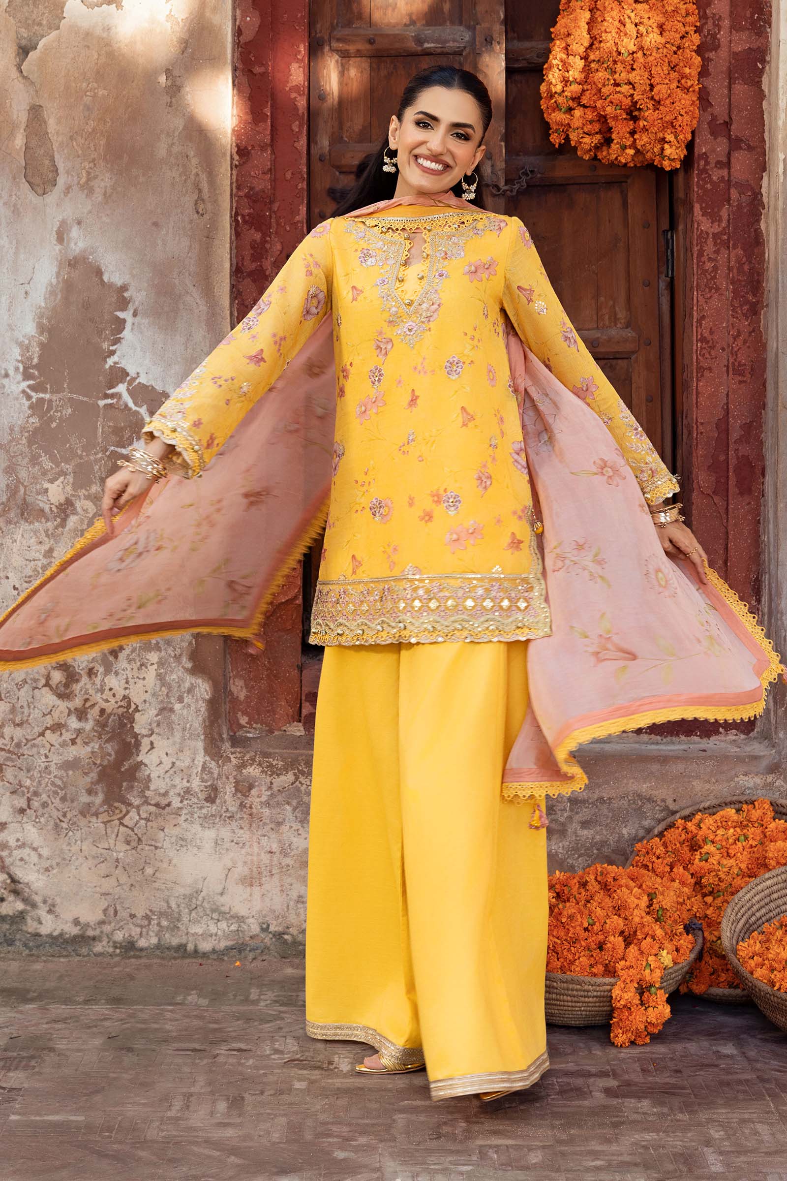 3 Pc Unstitched Embroidered Silk Cotton Net Suit - Image 3