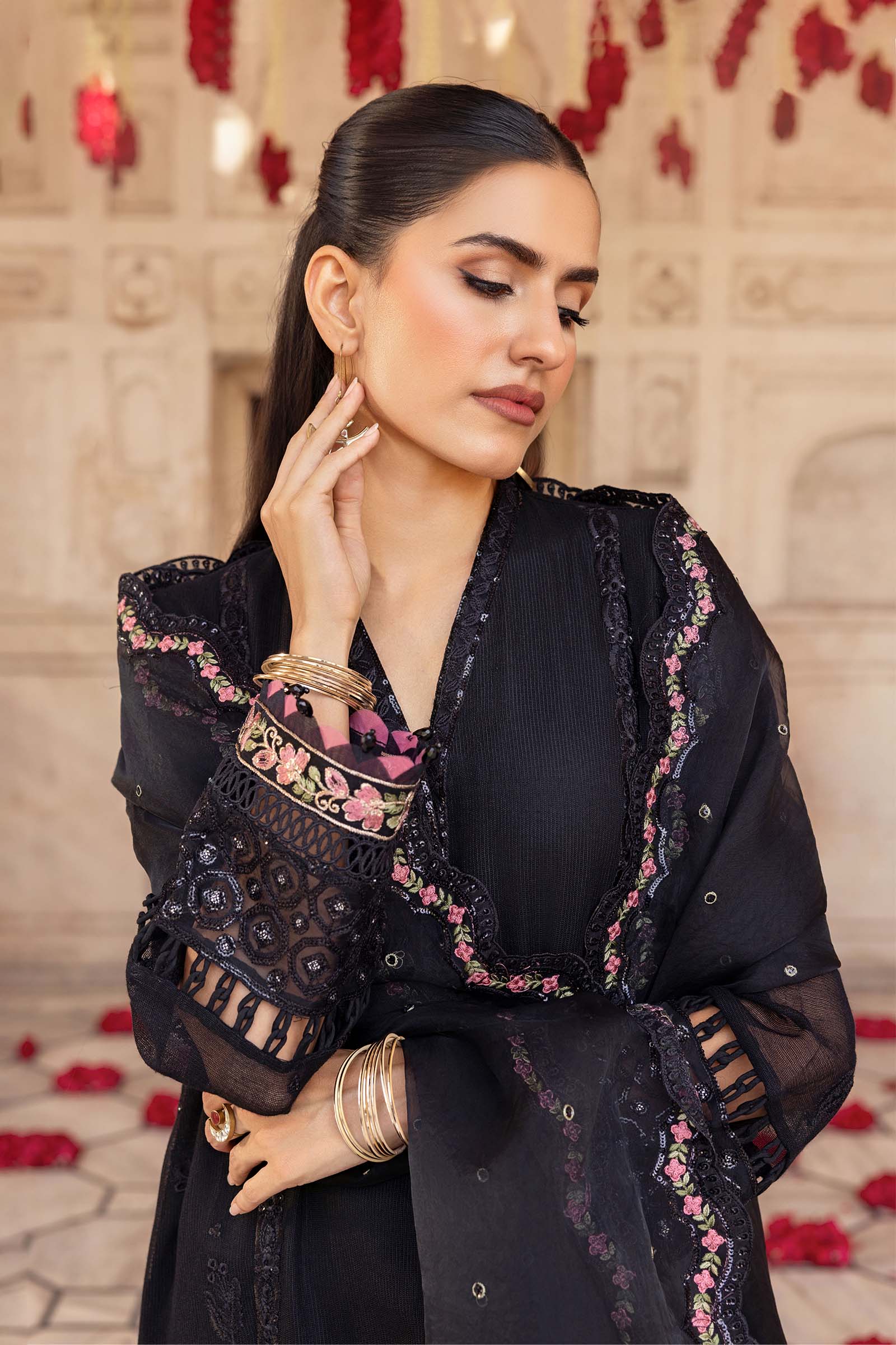 3 Pc Unstitched Embroidered Silk Cotton Net Suit - Image 2