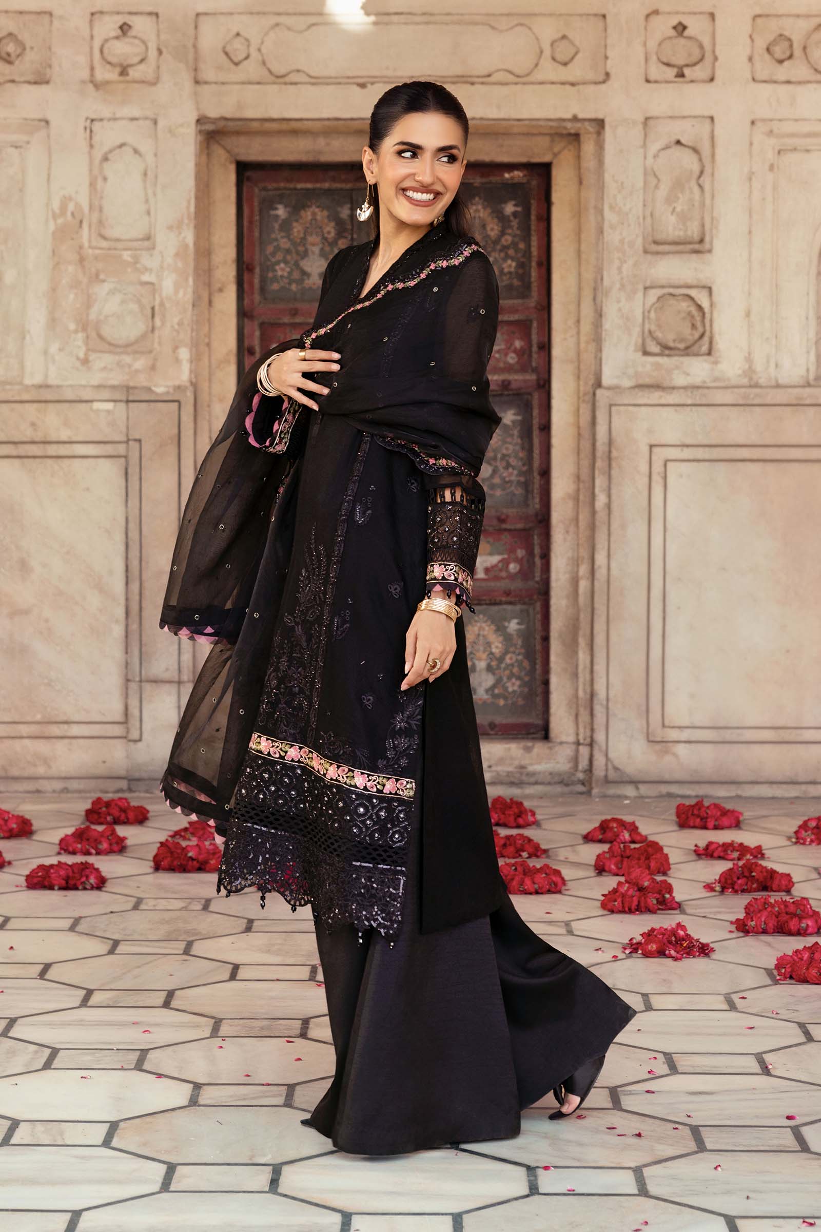 3 Pc Unstitched Embroidered Silk Cotton Net Suit - Image 3