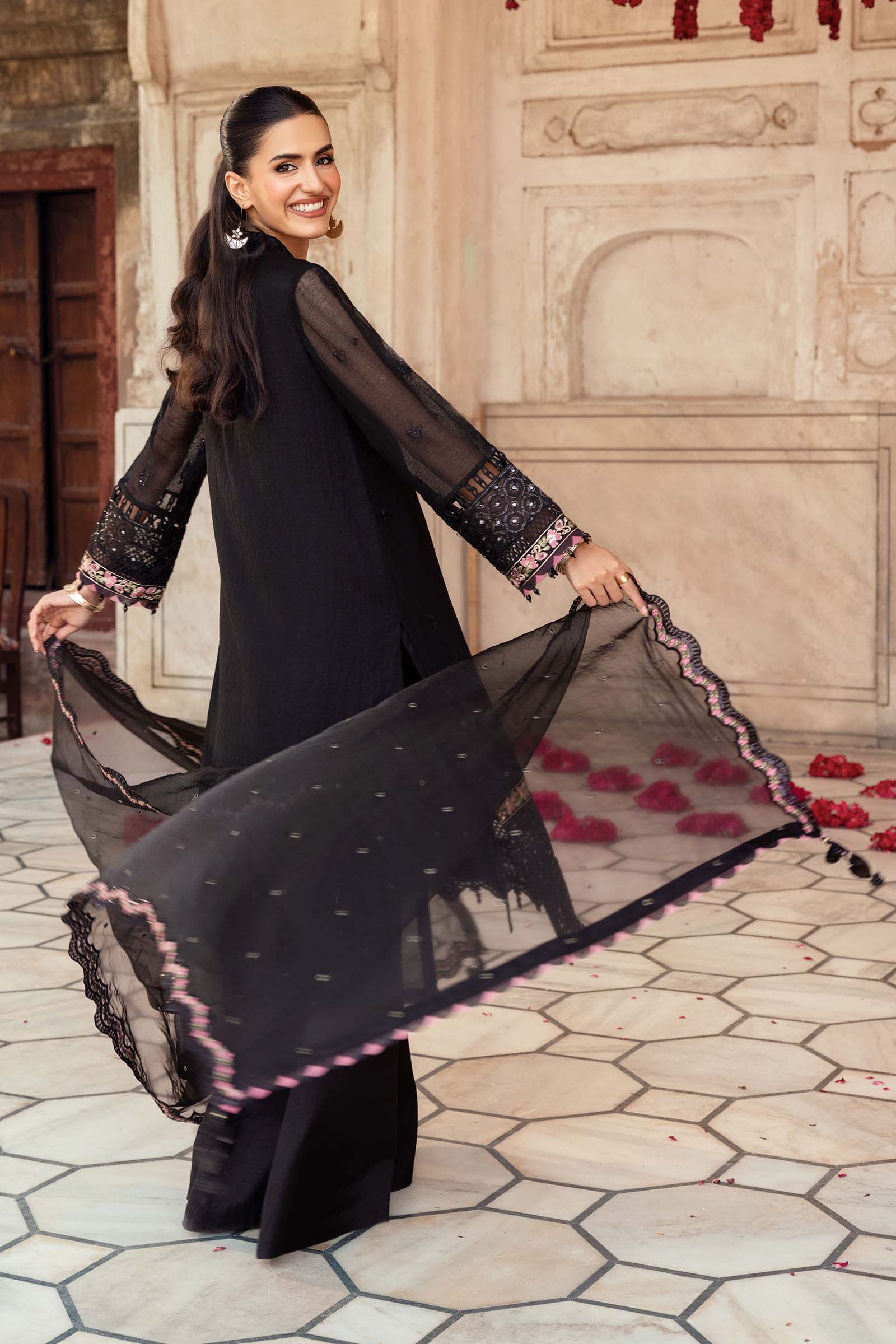 3 Pc Unstitched Embroidered Silk Cotton Net Suit - Image 5