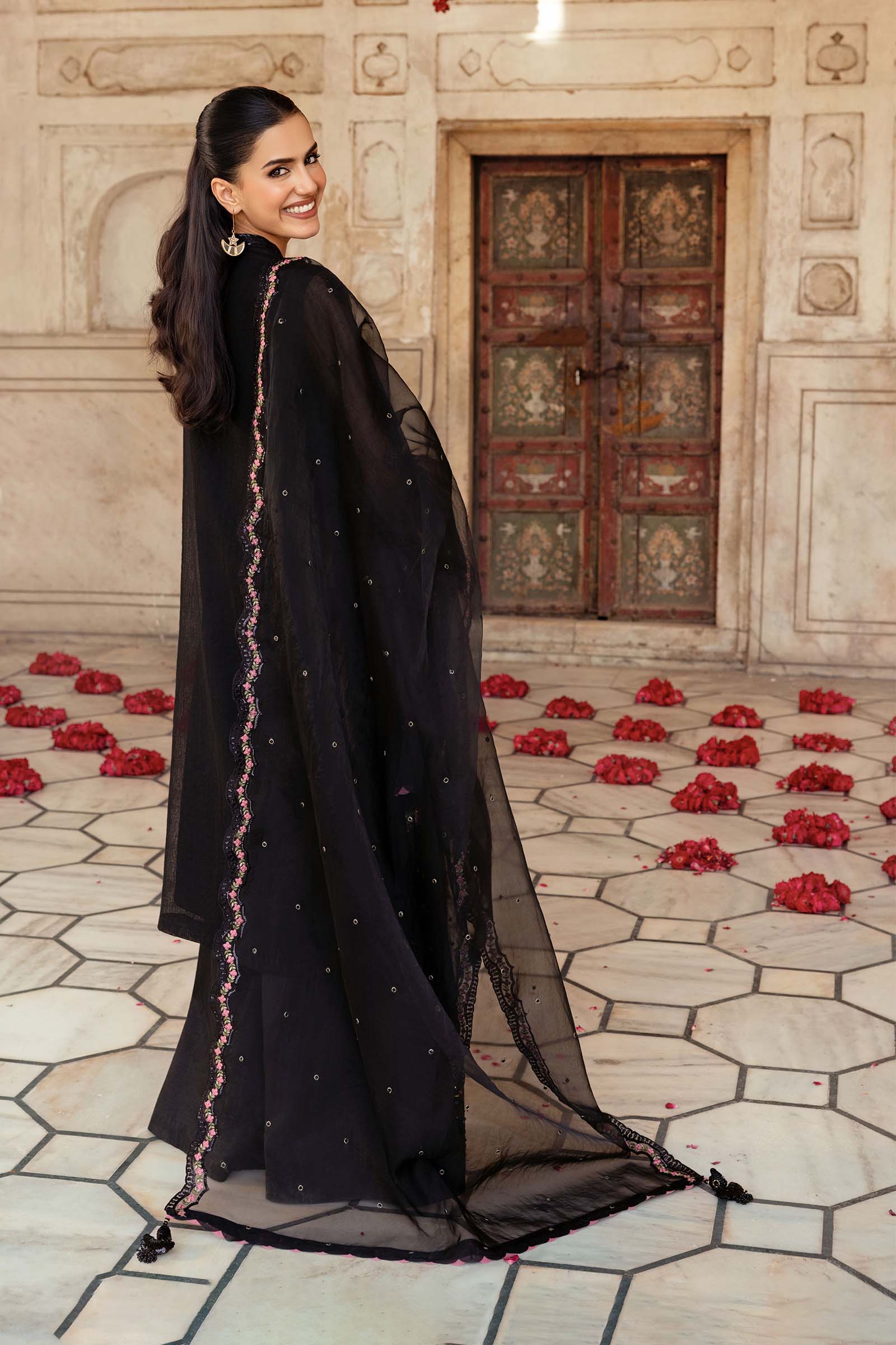 3 Pc Unstitched Embroidered Silk Cotton Net Suit - Image 6