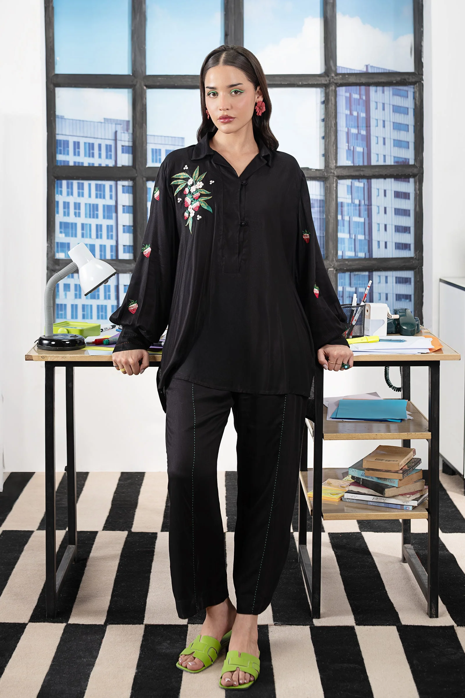 2 Pc Embroidered Twill Suit