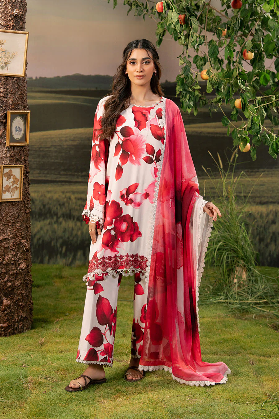 3 Pc Unstitched Embroidered Arabic Lawn Suit | MB-PFUS25-01B