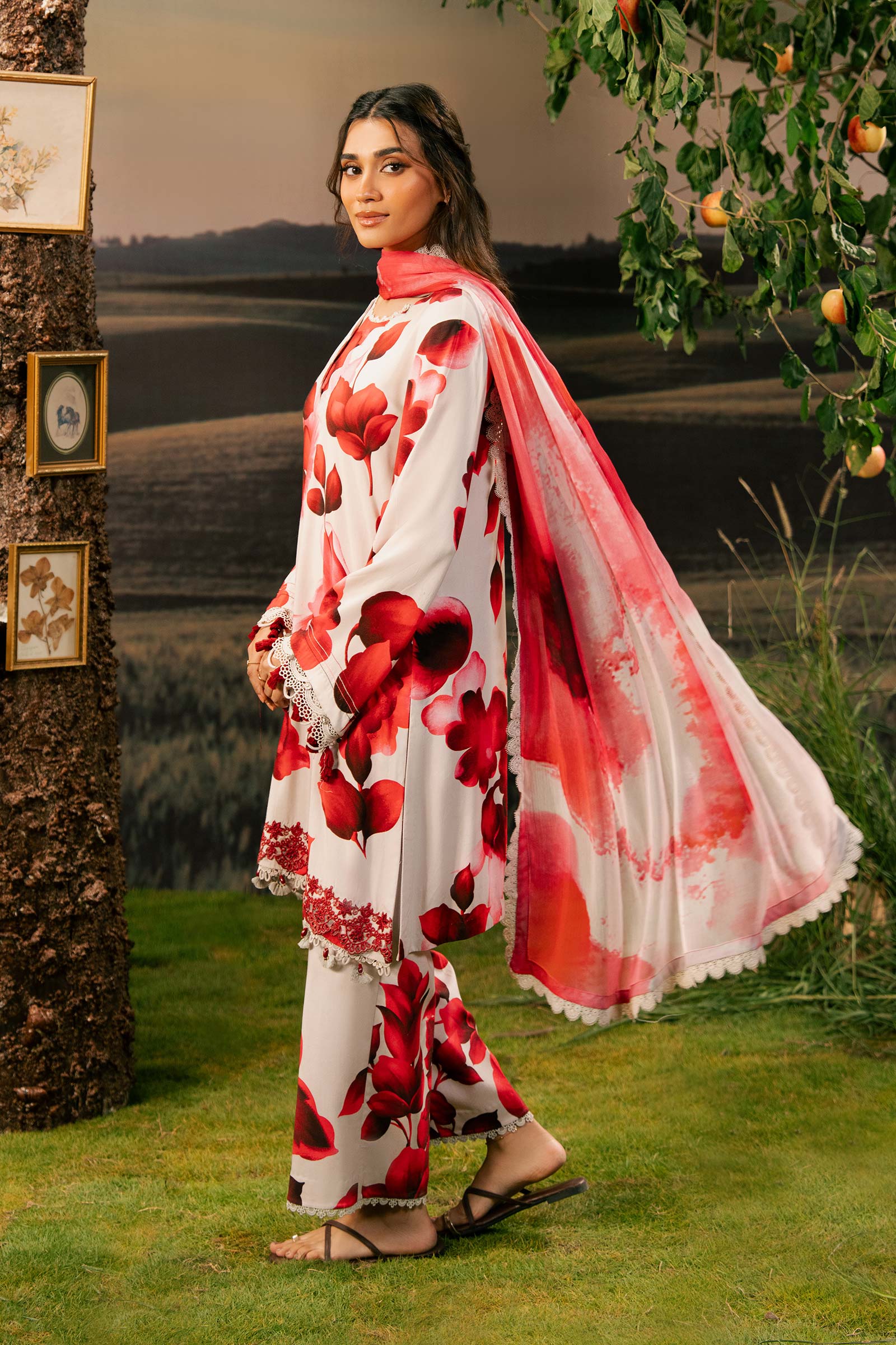 3 Pc Unstitched Embroidered Arabic Lawn Suit | MB-PFUS25-01B - Image 3