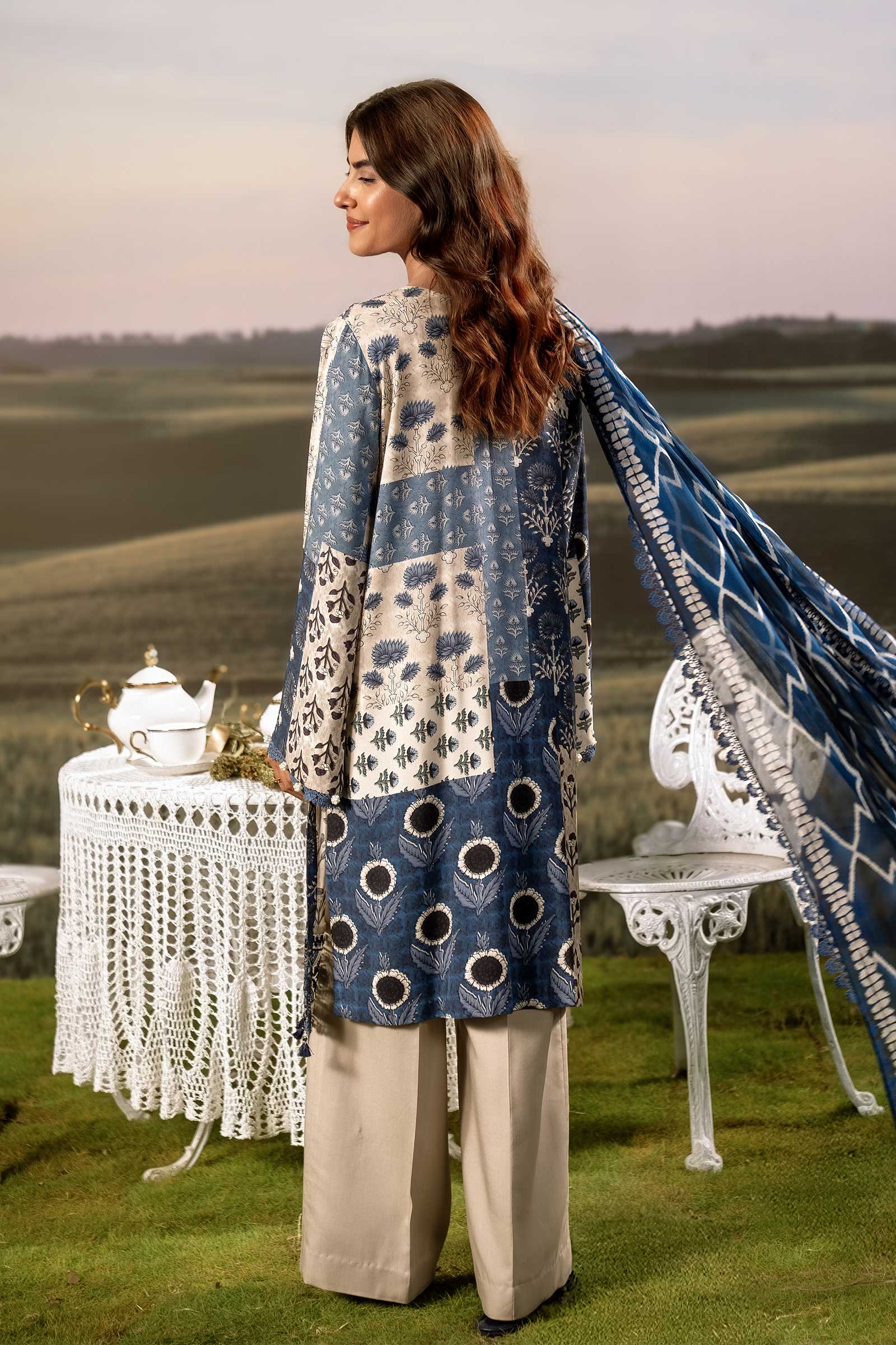 3 Pc Unstitched Embroidered Arabic Lawn Suit | MB-PFUS25-02A - Image 6