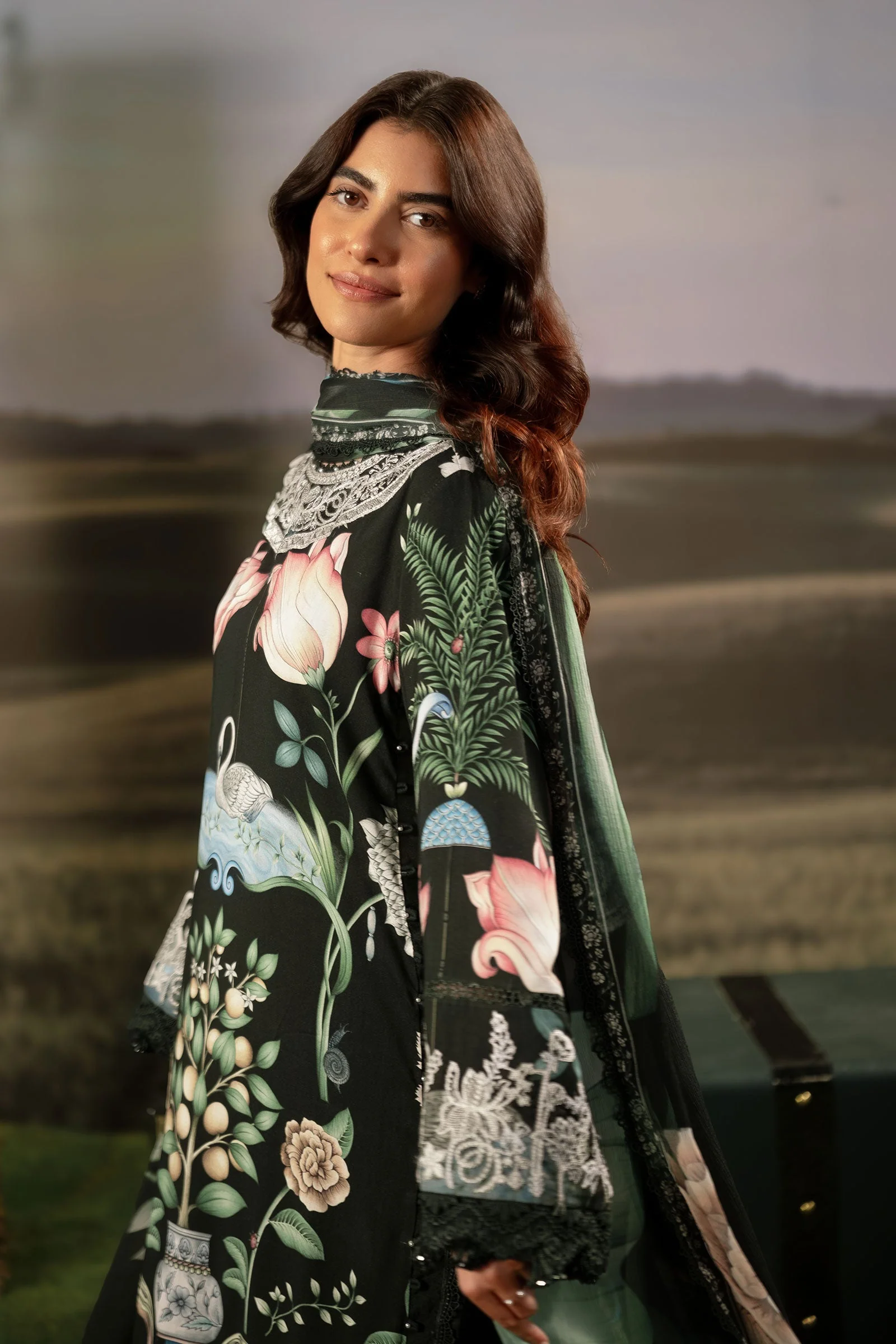 3 Pc Unstitched Embroidered Arabic Lawn Suit | MB-PFUS25-04A - Image 3