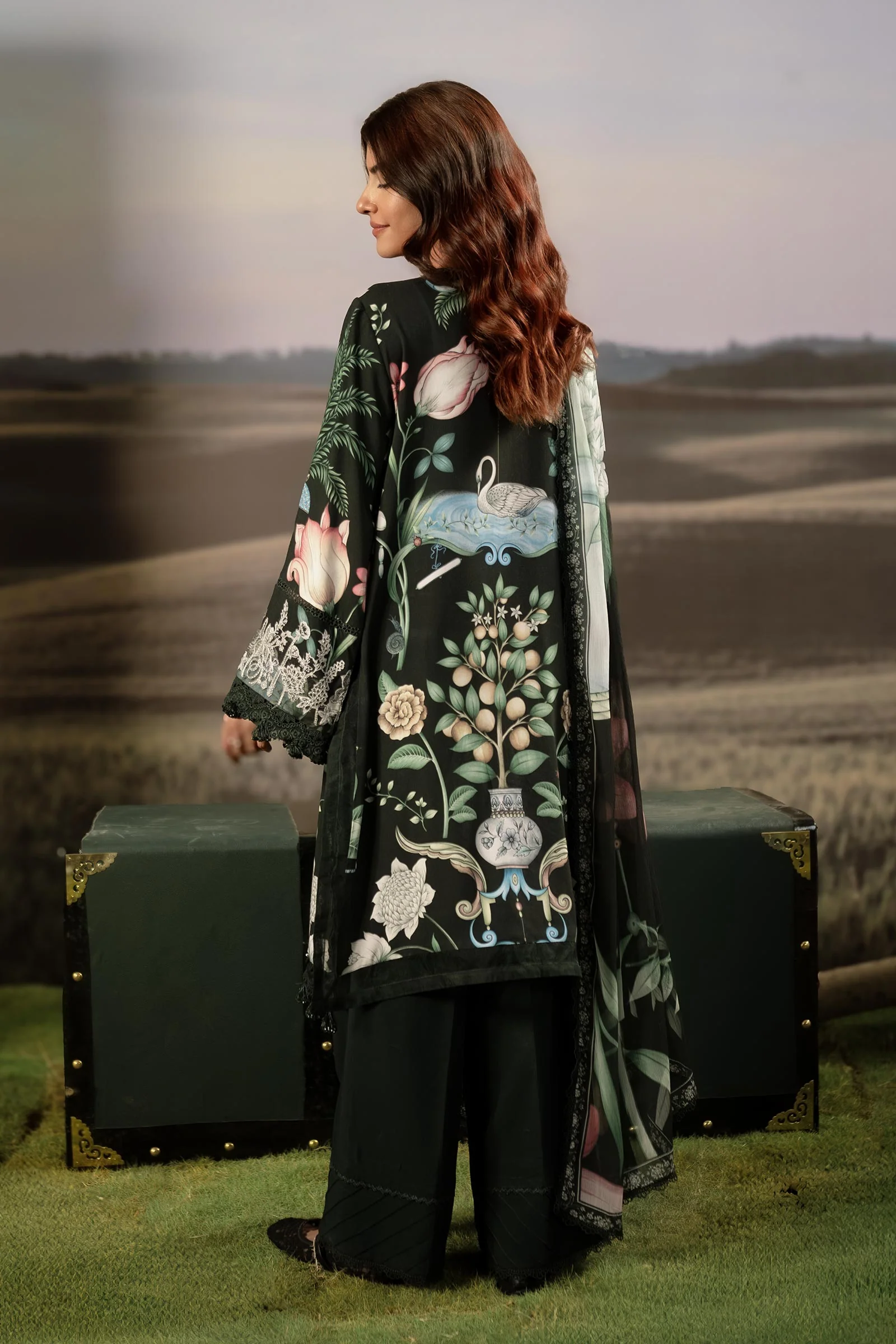 3 Pc Unstitched Embroidered Arabic Lawn Suit | MB-PFUS25-04A - Image 6