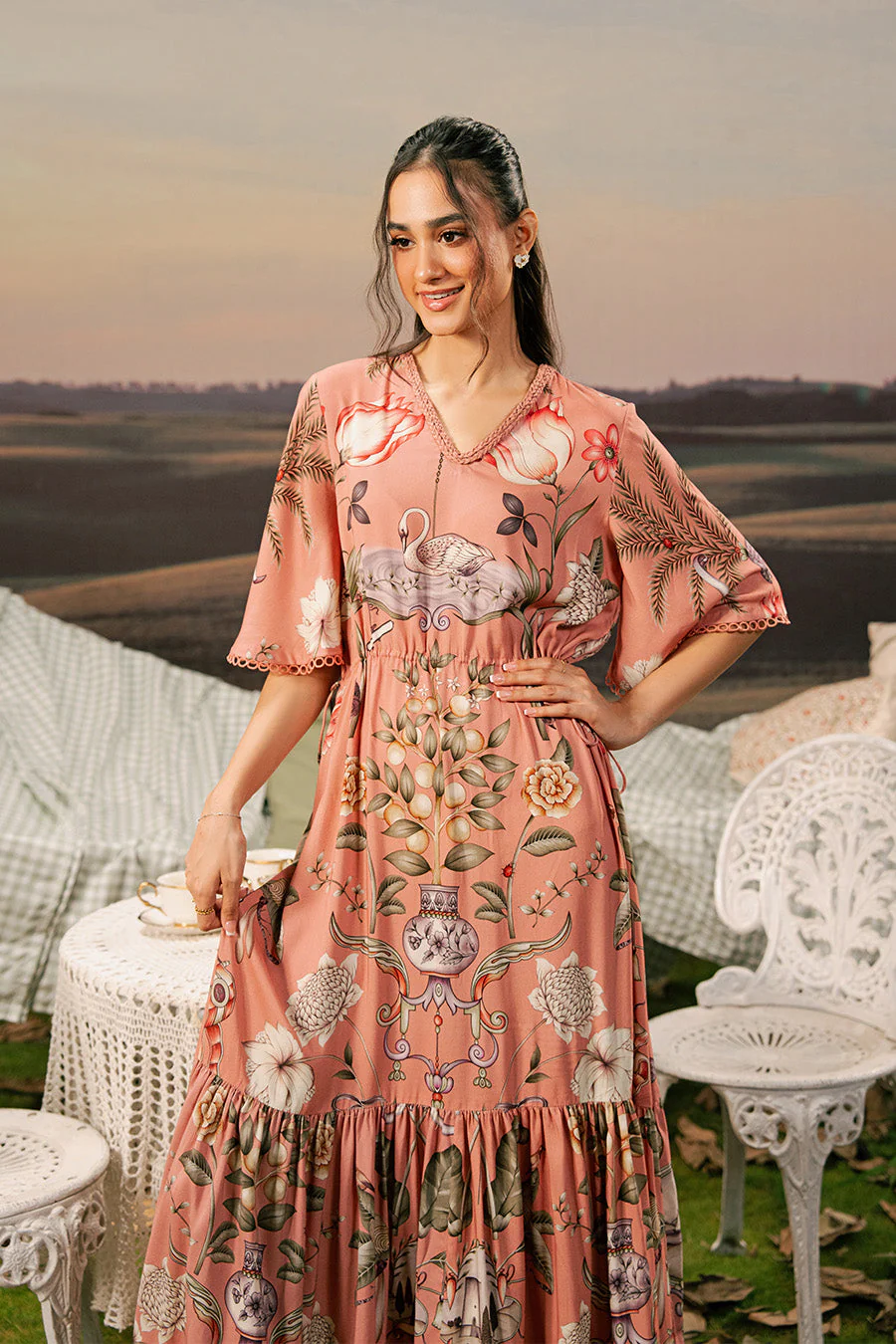 3 Pc Unstitched Embroidered Arabic Lawn Suit | MB-PFUS25-04B - Image 3