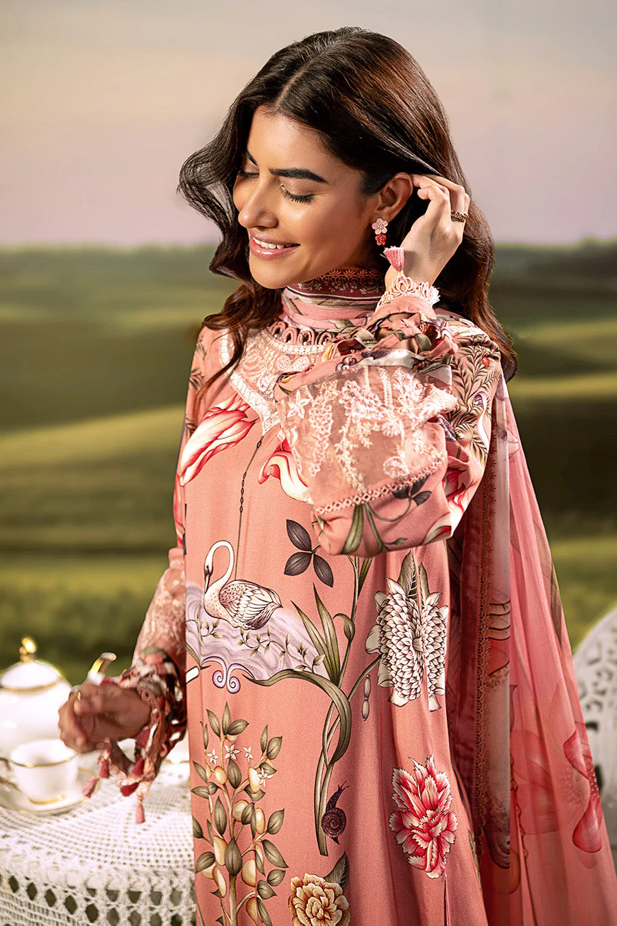 3 Pc Unstitched Embroidered Arabic Lawn Suit | MB-PFUS25-04B - Image 6