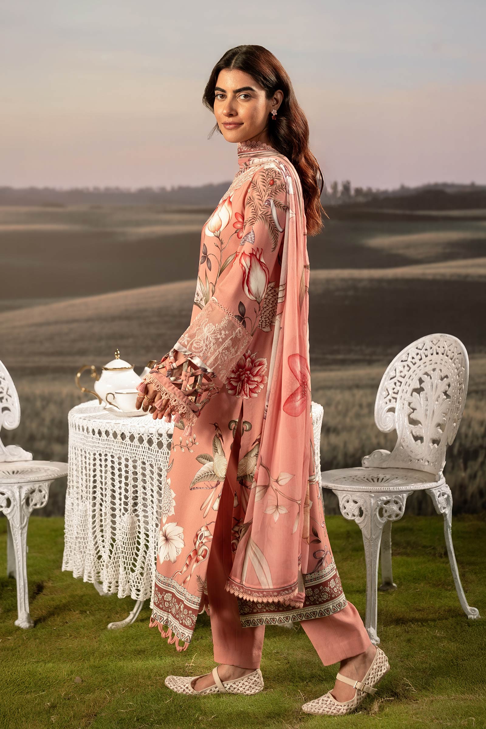 3 Pc Unstitched Embroidered Arabic Lawn Suit | MB-PFUS25-04B - Image 7