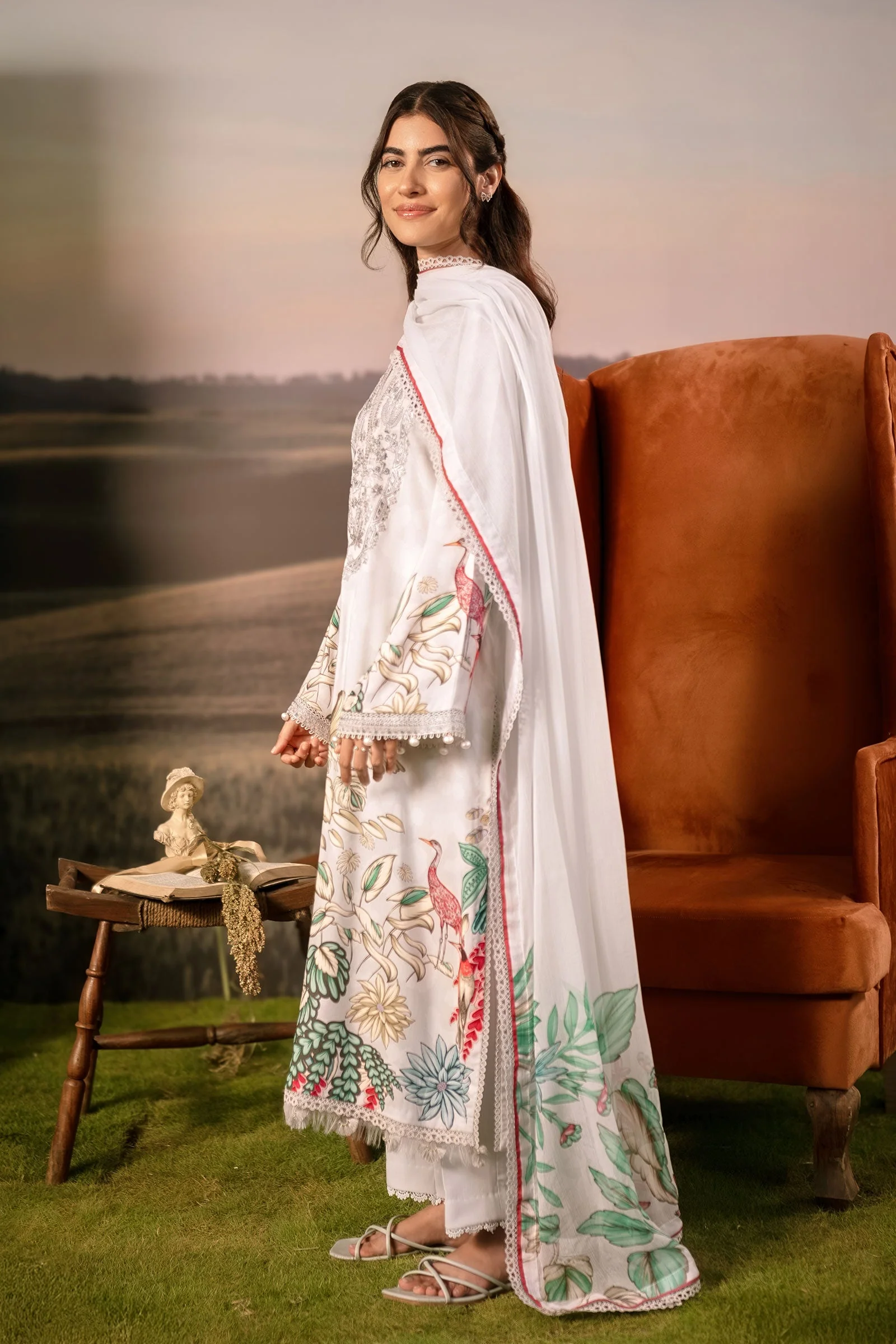 3 Pc Unstitched Embroidered Arabic Lawn Suit | MB-PFUS25-05A - Image 4