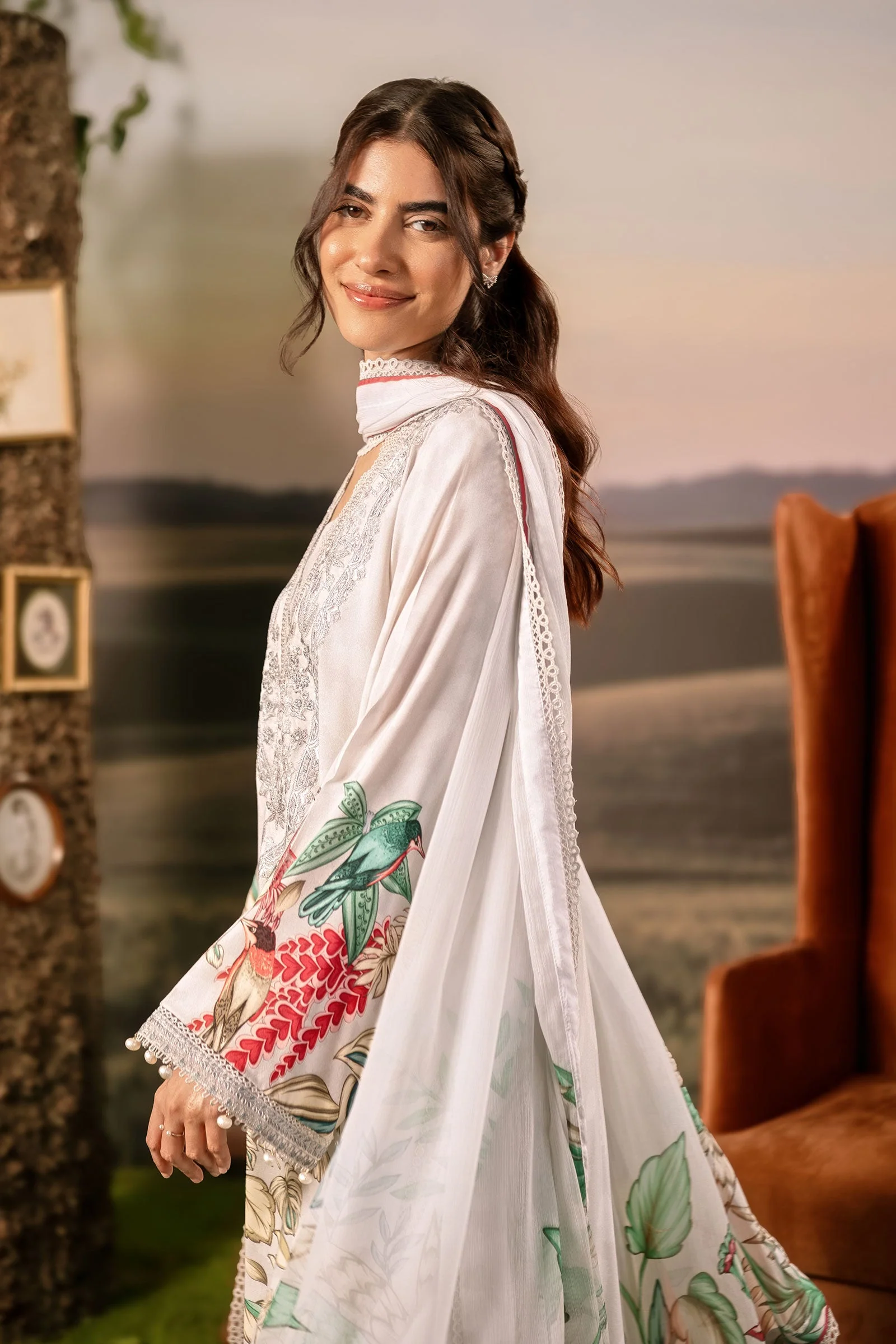 3 Pc Unstitched Embroidered Arabic Lawn Suit | MB-PFUS25-05A - Image 5