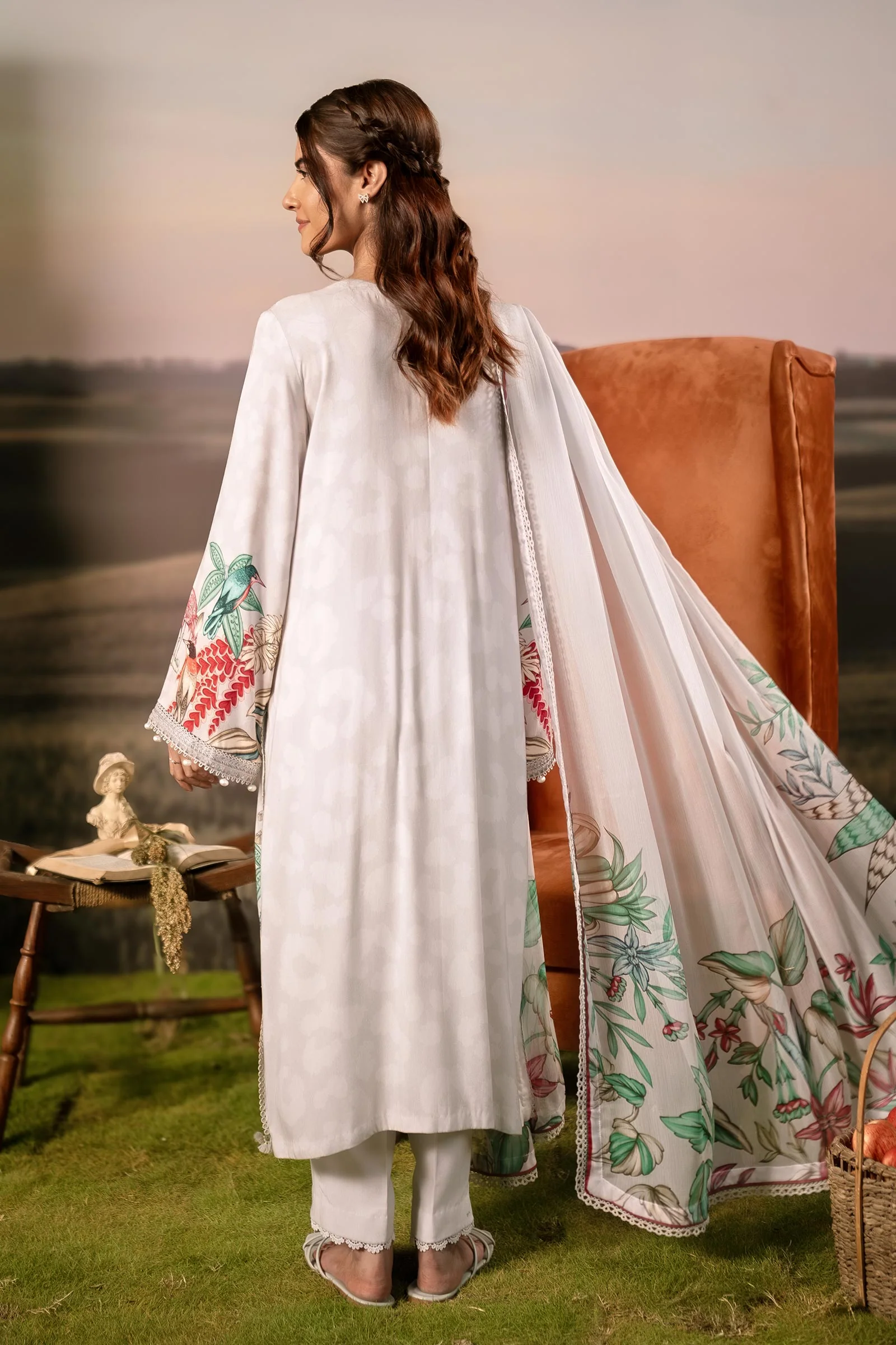 3 Pc Unstitched Embroidered Arabic Lawn Suit | MB-PFUS25-05A - Image 7