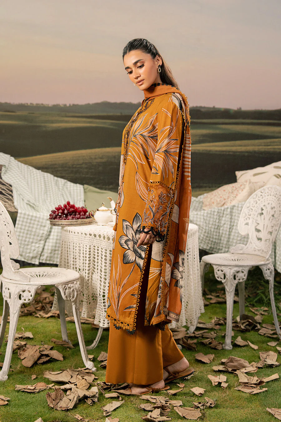 3 Pc Unstitched Embroidered Arabic Lawn Suit | MB-PFUS25-08A - Image 3