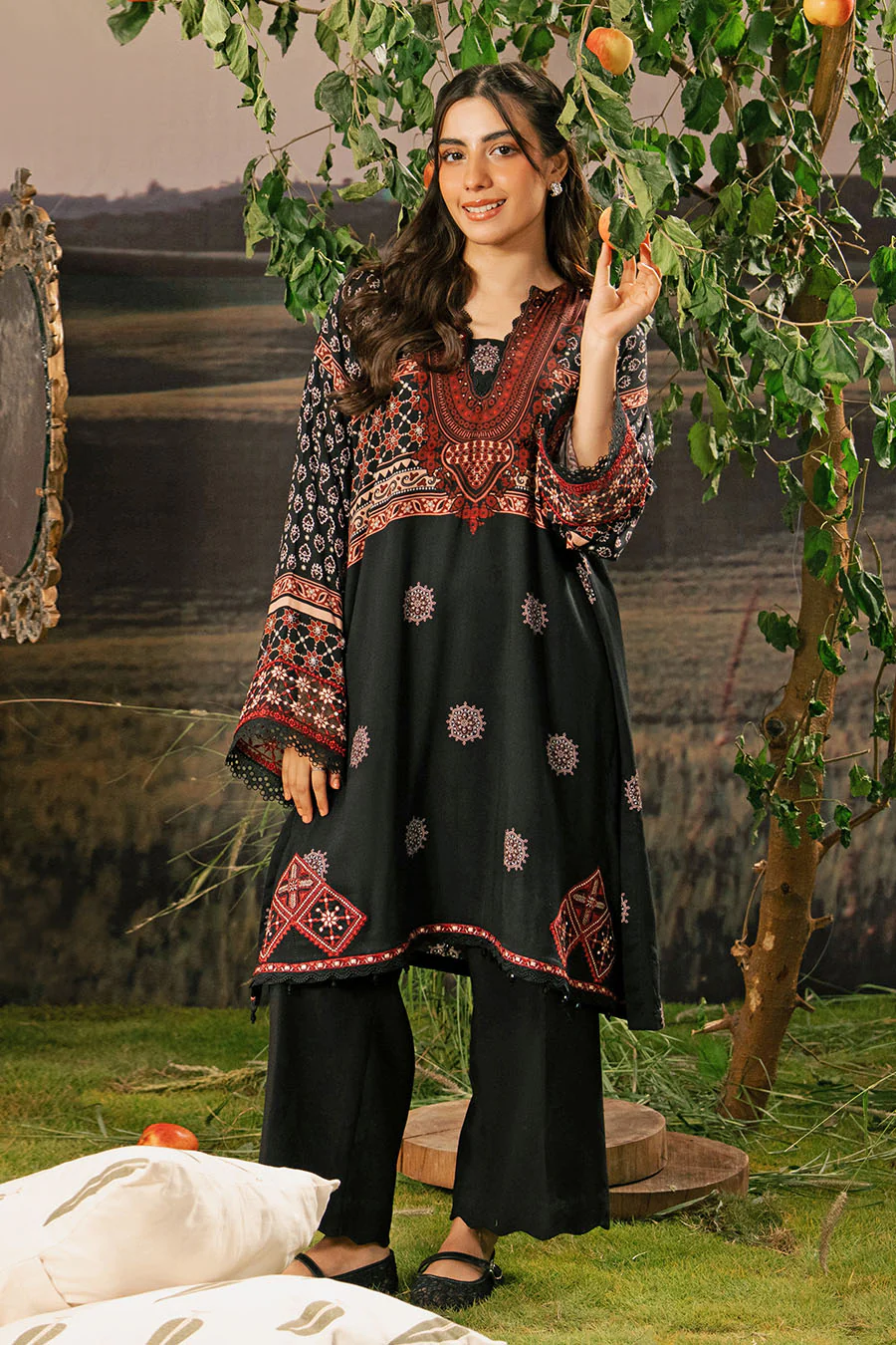 3 Pc Unstitched Embroidered Arabic Lawn Suit | MB-PFUS25-09A - Image 3