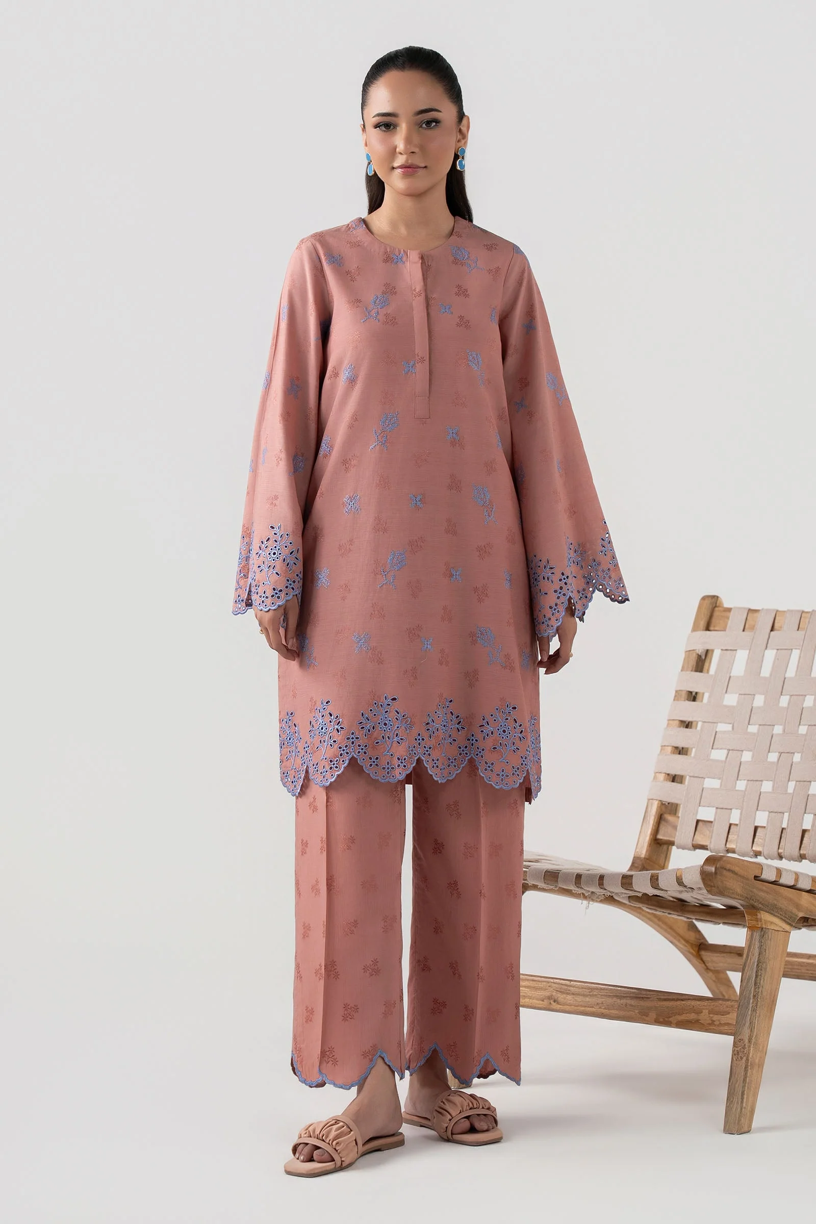 2 Pc Embroidered Dobby Viscose Suit - Image 2