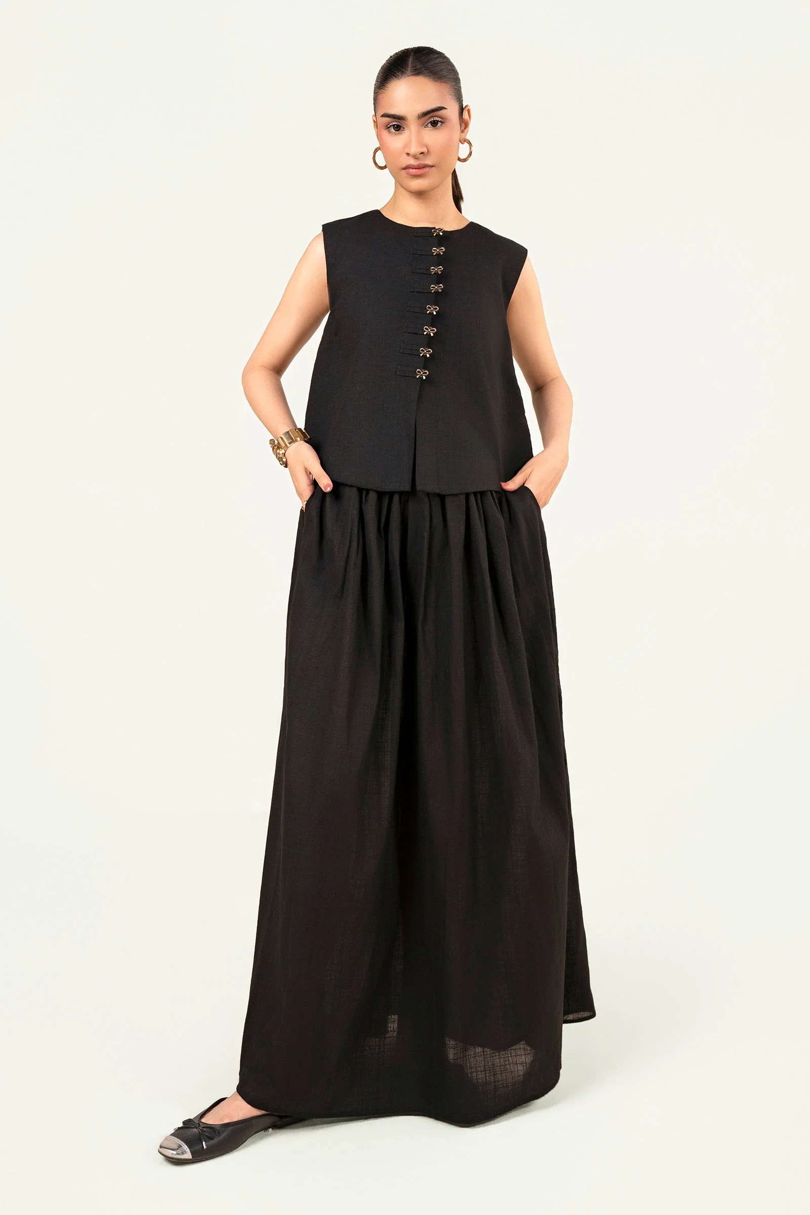 2 Pc Dyed Crosshatch Linen Skirt Set - Image 2