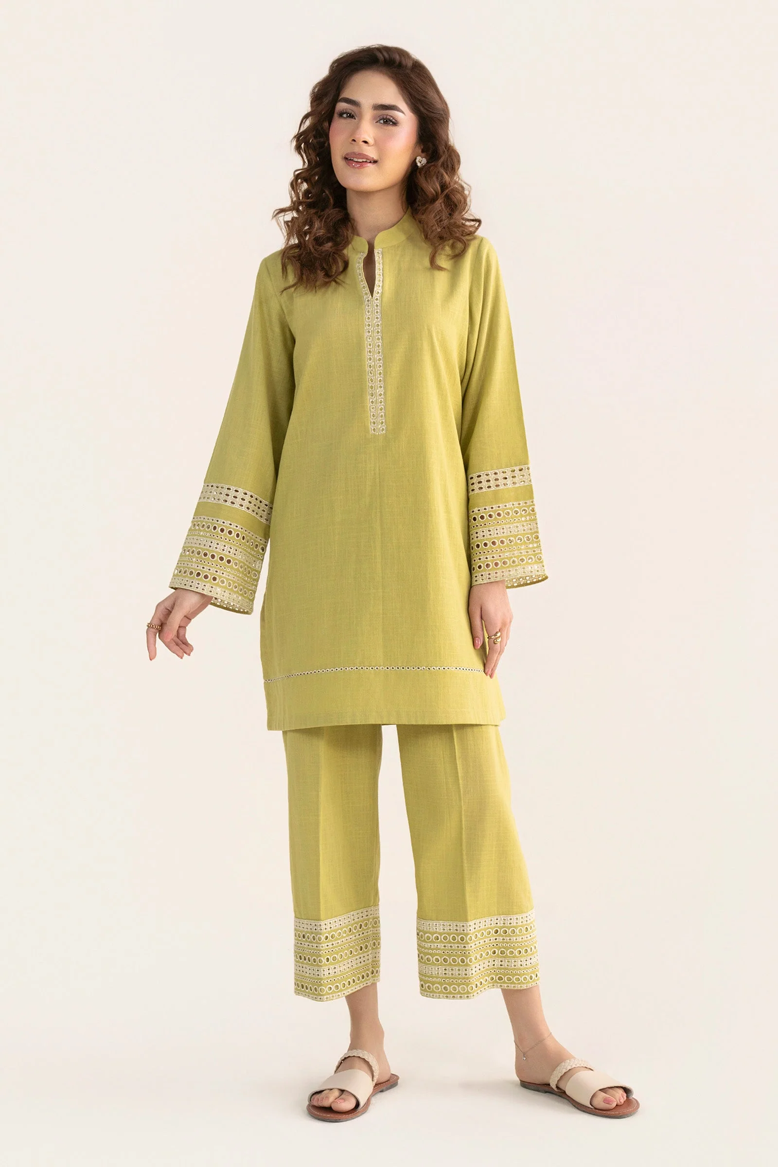 2 Pc Embroidered Crosshatch Linen Suit - Image 2
