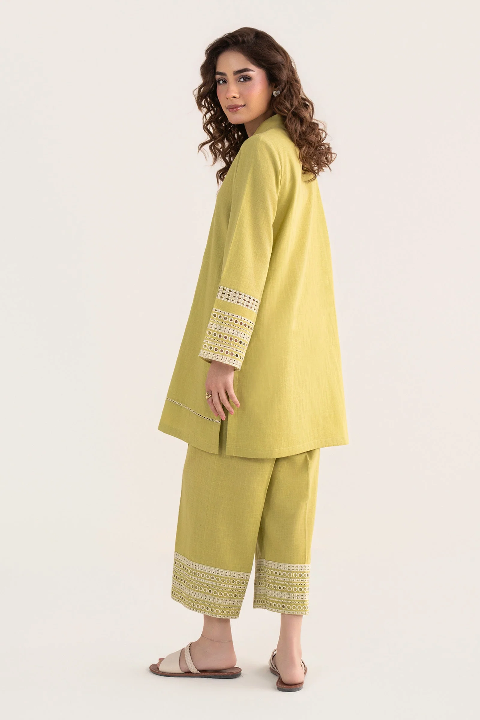 2 Pc Embroidered Crosshatch Linen Suit - Image 7