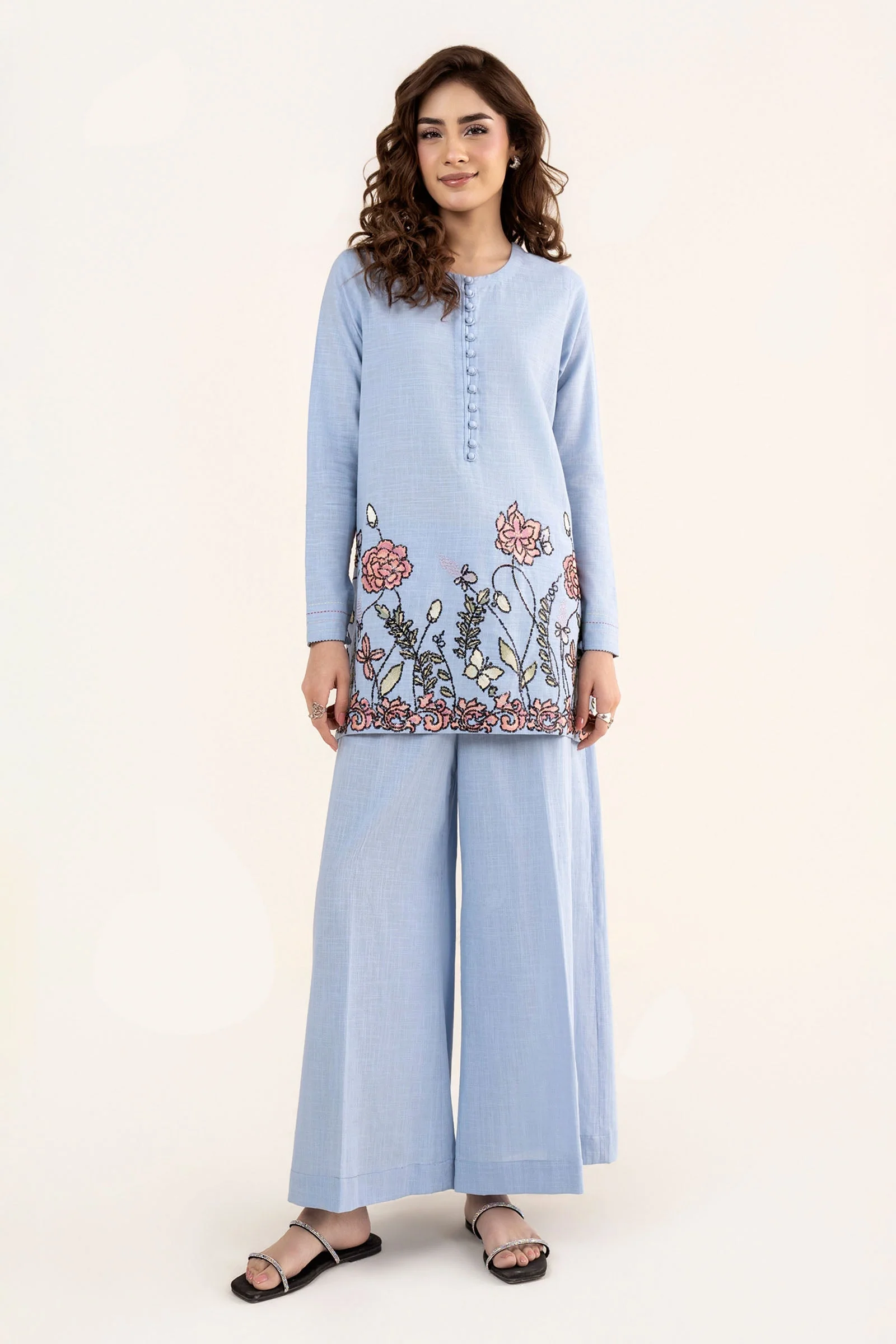 2 Pc Embroidered Crosshatch Linen Suit - Image 2