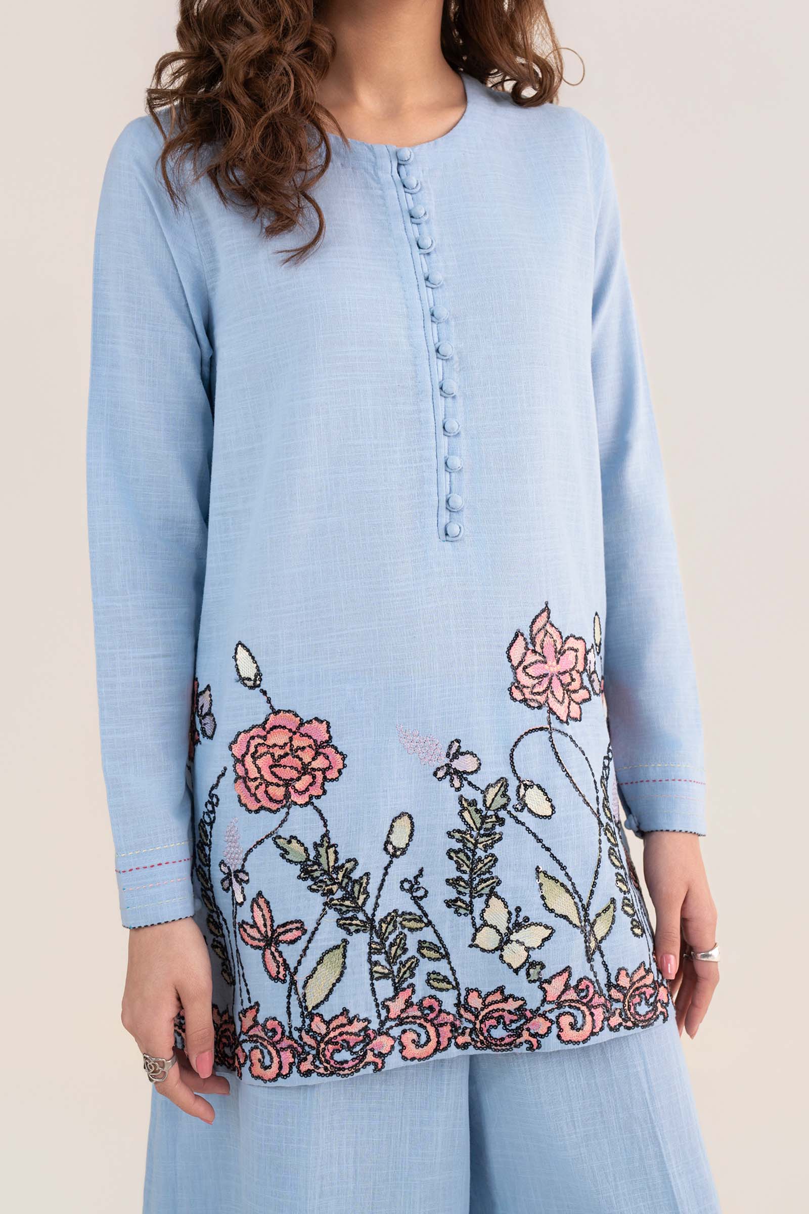 2 Pc Embroidered Crosshatch Linen Suit - Image 4
